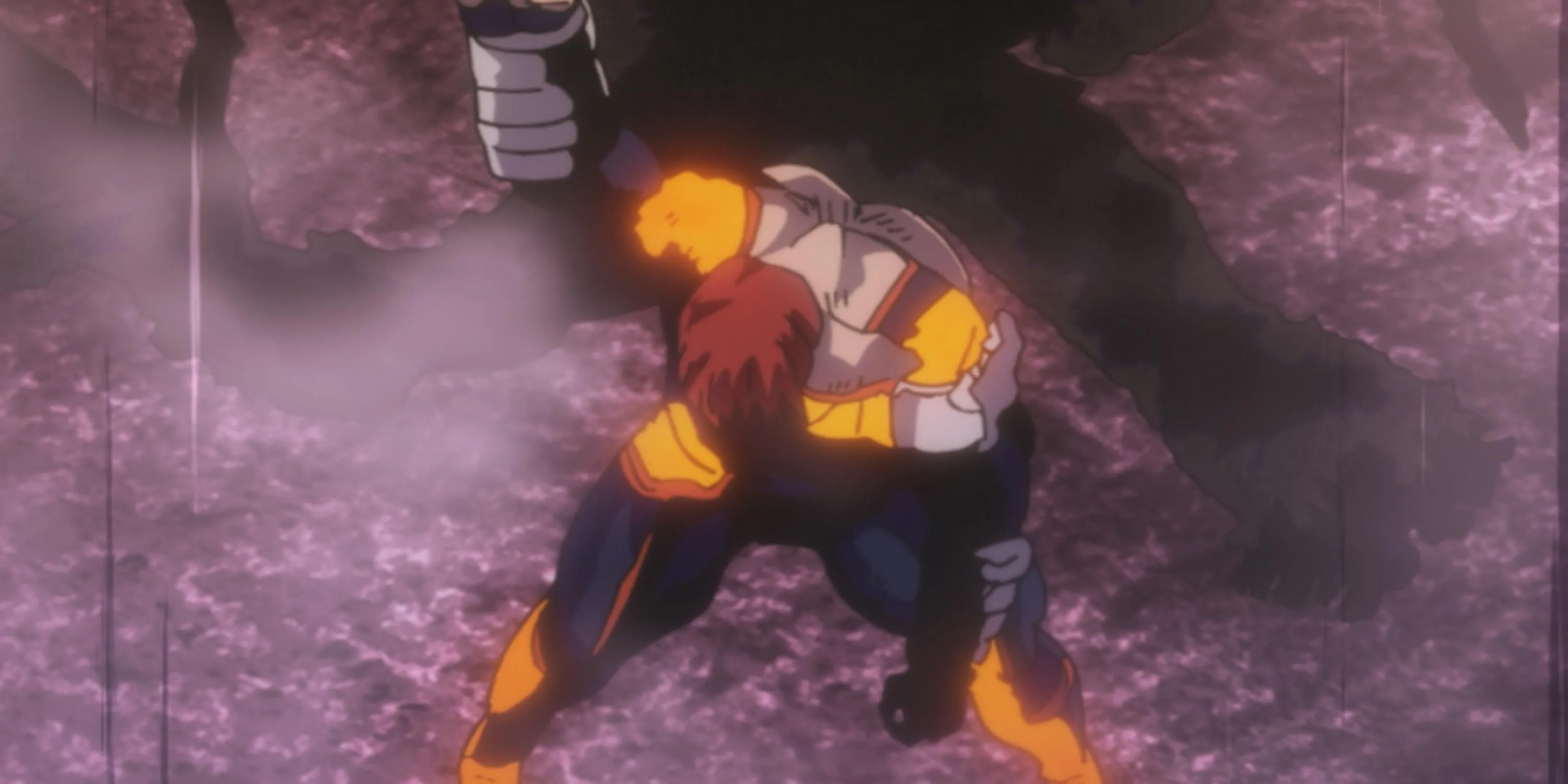 Anh hùng số 1 Endeavor giơ nắm đấm chiến thắng sau trận chiến cam go trong My Hero Academia