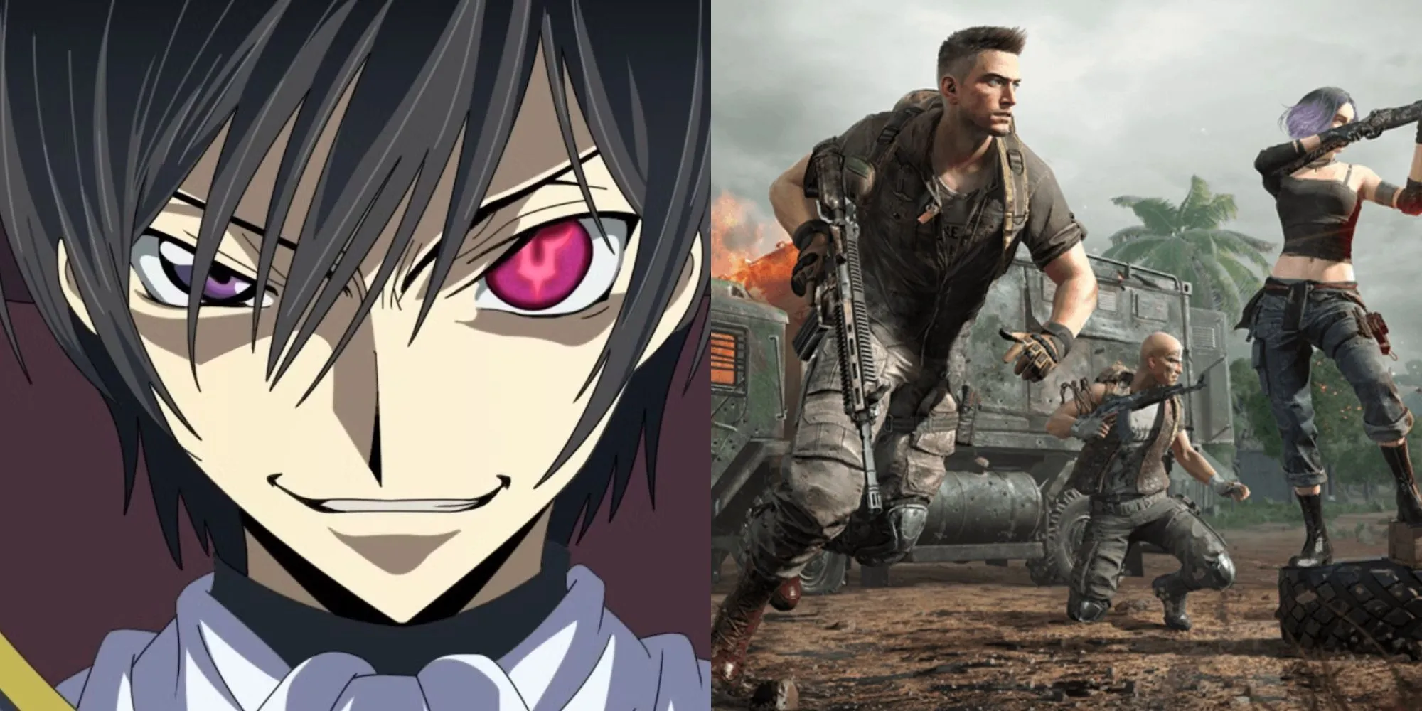 Biểu tượng mặt nạ Zero từ Code Geass trong không khí đấu trường sinh tồn PUBG