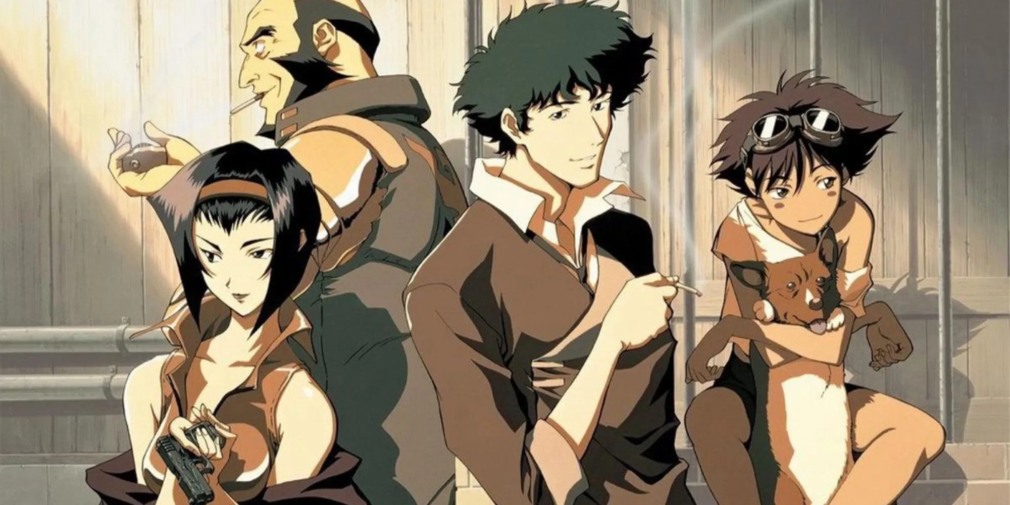 Biểu tượng nhóm Cowboy Bebop với Spike, Jet, Faye, Ed và Ein trên con tàu Bebop
