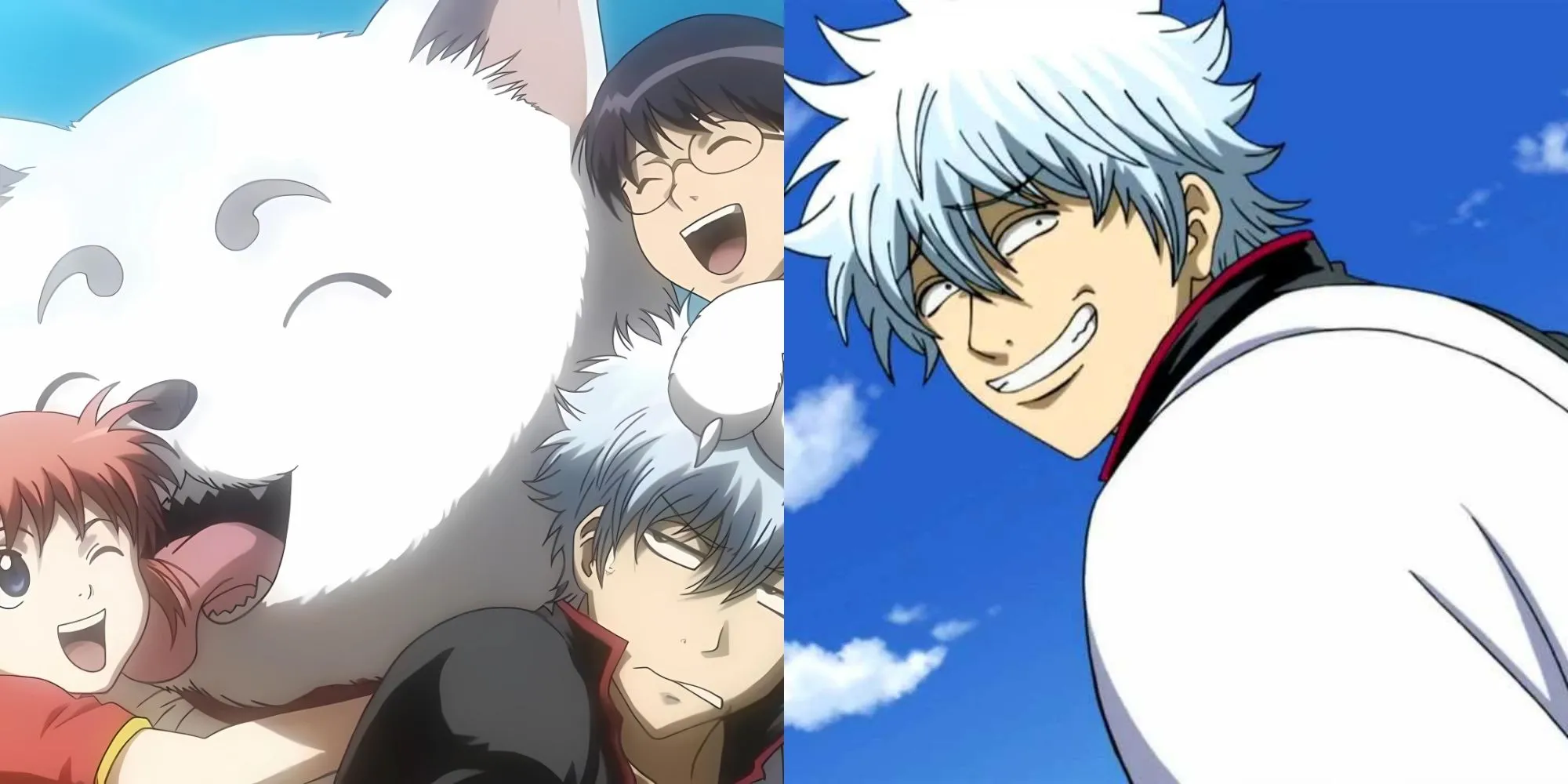 Bộ ba 'Vạn Sự Ổ' Gintoki, Shinpachi và Kagura trong series anime hài hước Gintama.