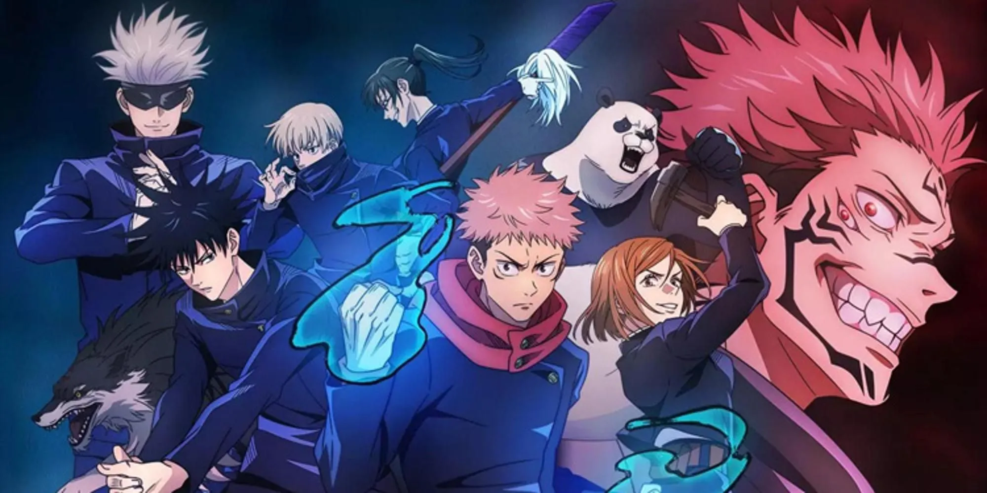 Bộ ba Yuji, Megumi, Nobara và thầy Gojo trong anime Jujutsu Kaisen