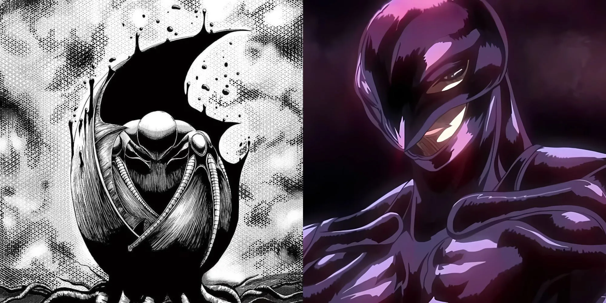Griffith trong Berserk với vẻ ngoài hoàn hảo và sau khi biến hình thành Femto, thể hiện sự biến chất của một kẻ điên loạn