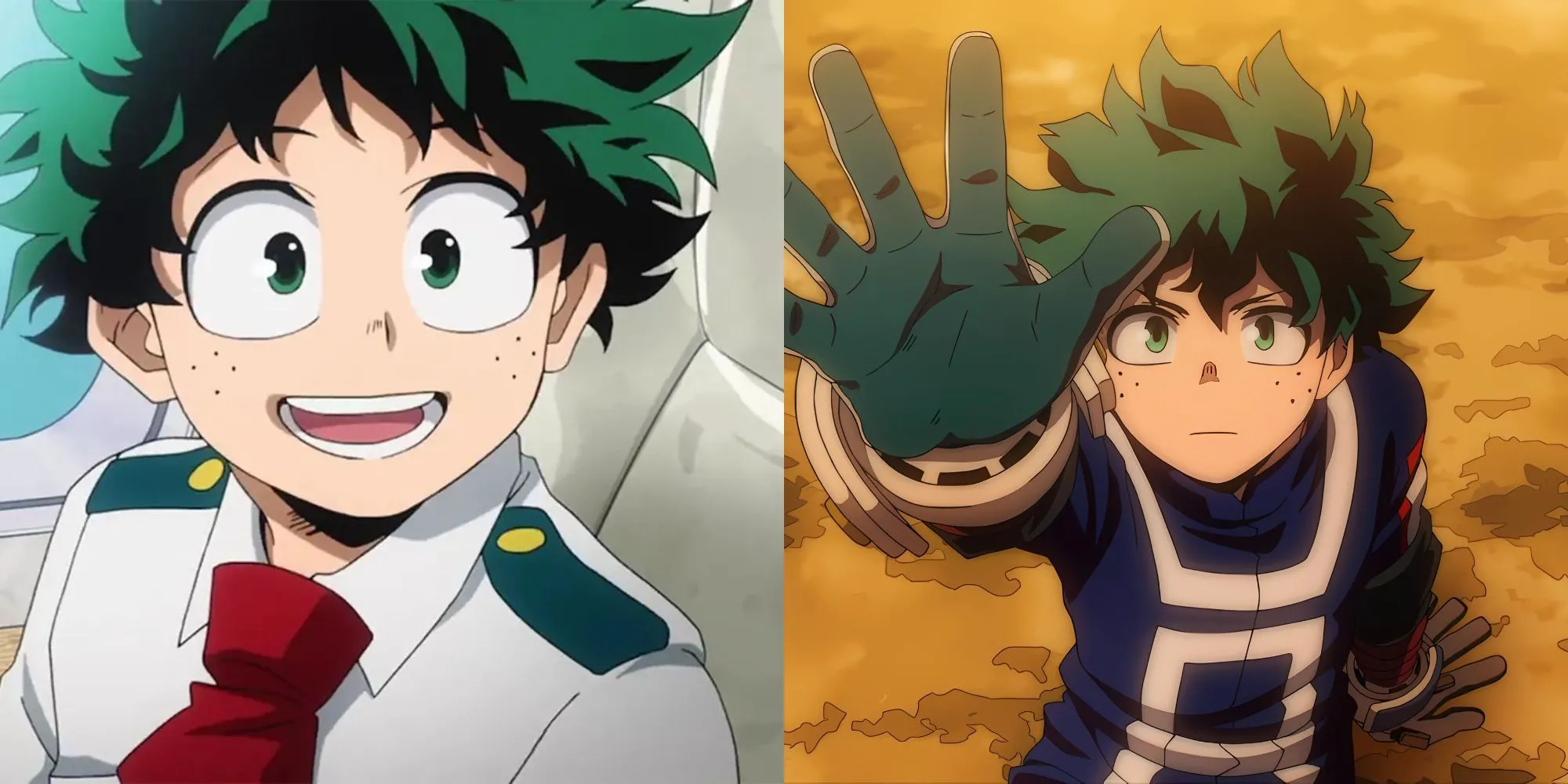 Izuku Midoriya (Deku) trong bộ trang phục anh hùng sau này của My Hero Academia.