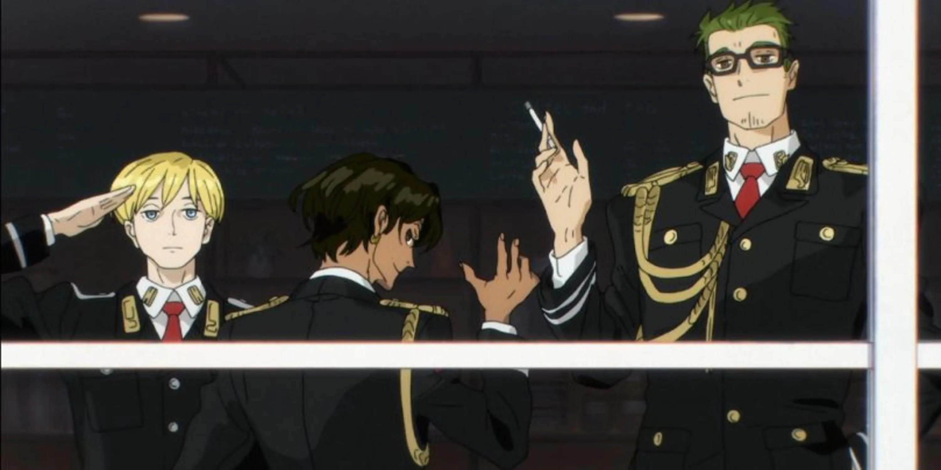 Jean Otus, nhân vật chính trong anime ACCA Ban Thanh Tra 13 Vùng Lãnh Thổ của Madhouse, đang hút thuốc và suy tư