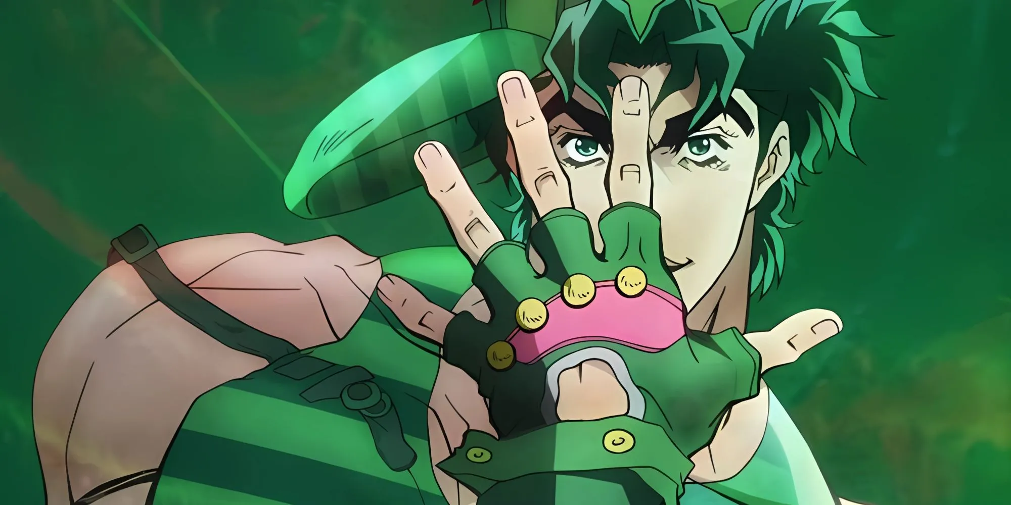 Jonathan Joestar thực hiện tạo dáng che mặt bằng tay trong phần Phantom Blood của JoJo