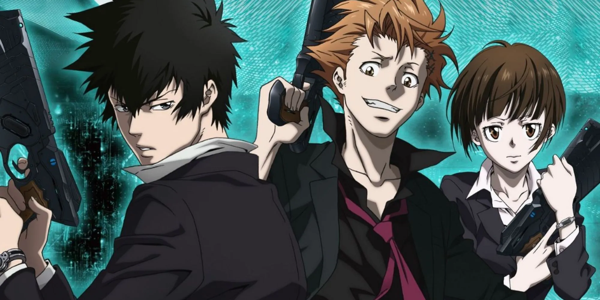 Khung cảnh từ anime Psycho-Pass, thể hiện thế giới tương lai đen tối