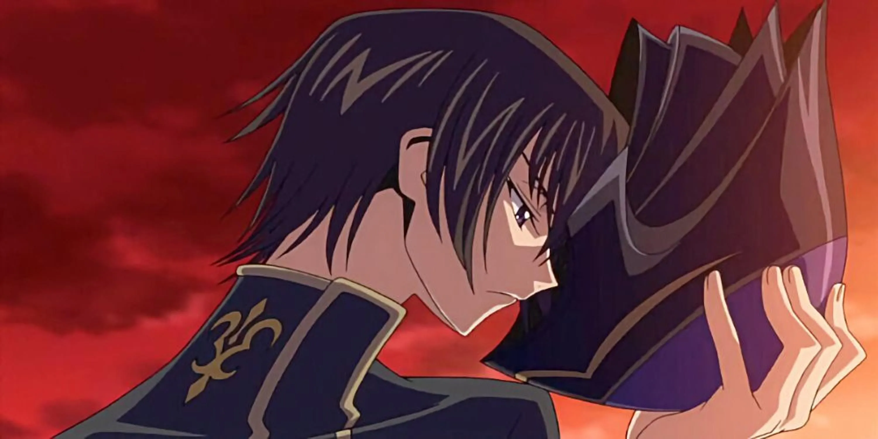 Lelouch vi Britannia với ánh mắt kiên định, sử dụng sức mạnh Geass trong anime Code Geass.