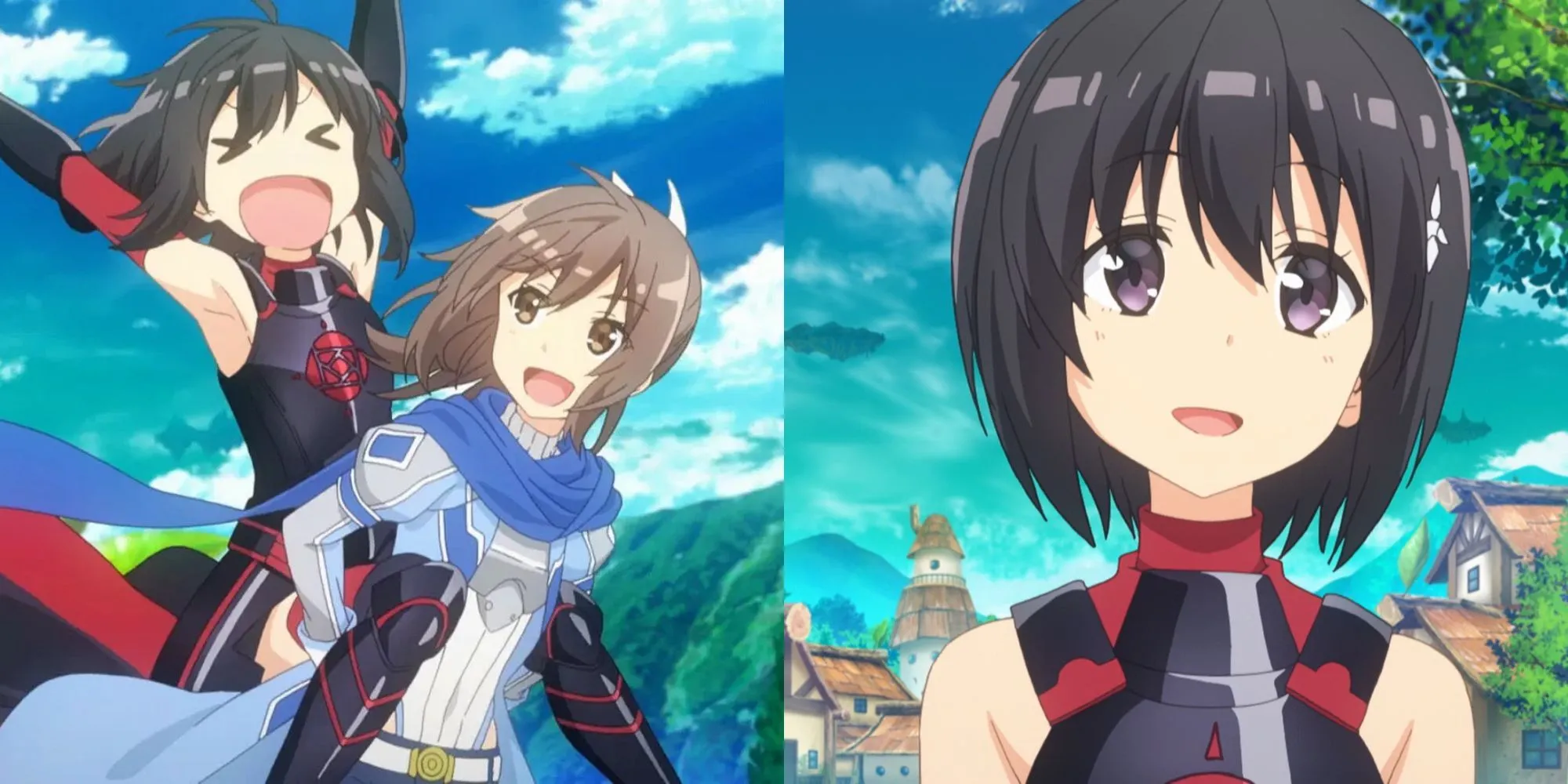 Maple với chiếc khiên khổng lồ thể hiện kỹ năng phòng thủ độc đáo trong anime Bofuri