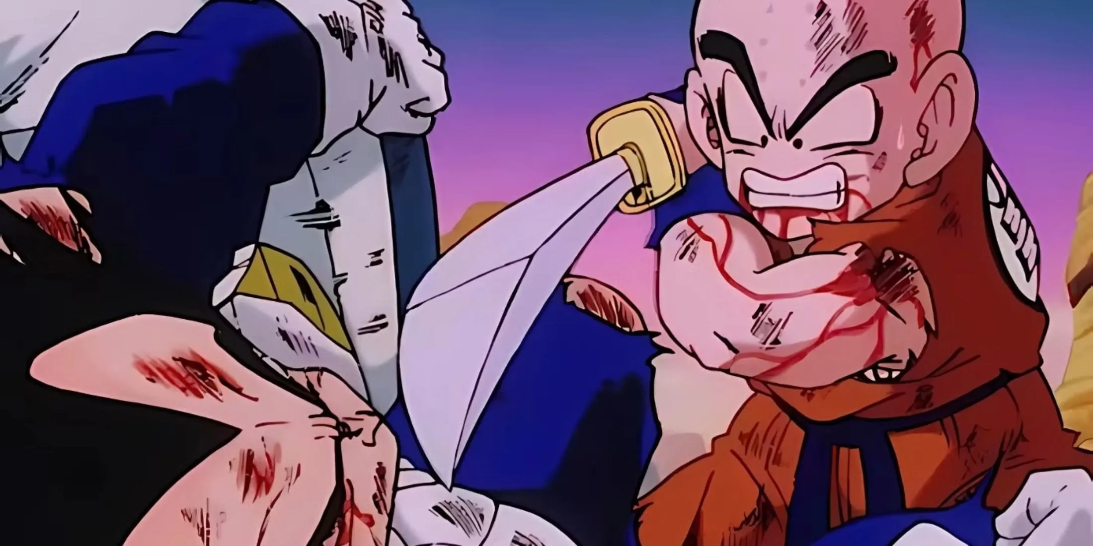 Mô tả cảnh Krillin định kết liễu Vegeta trên hành tinh Namek trong Dragon Ball Z