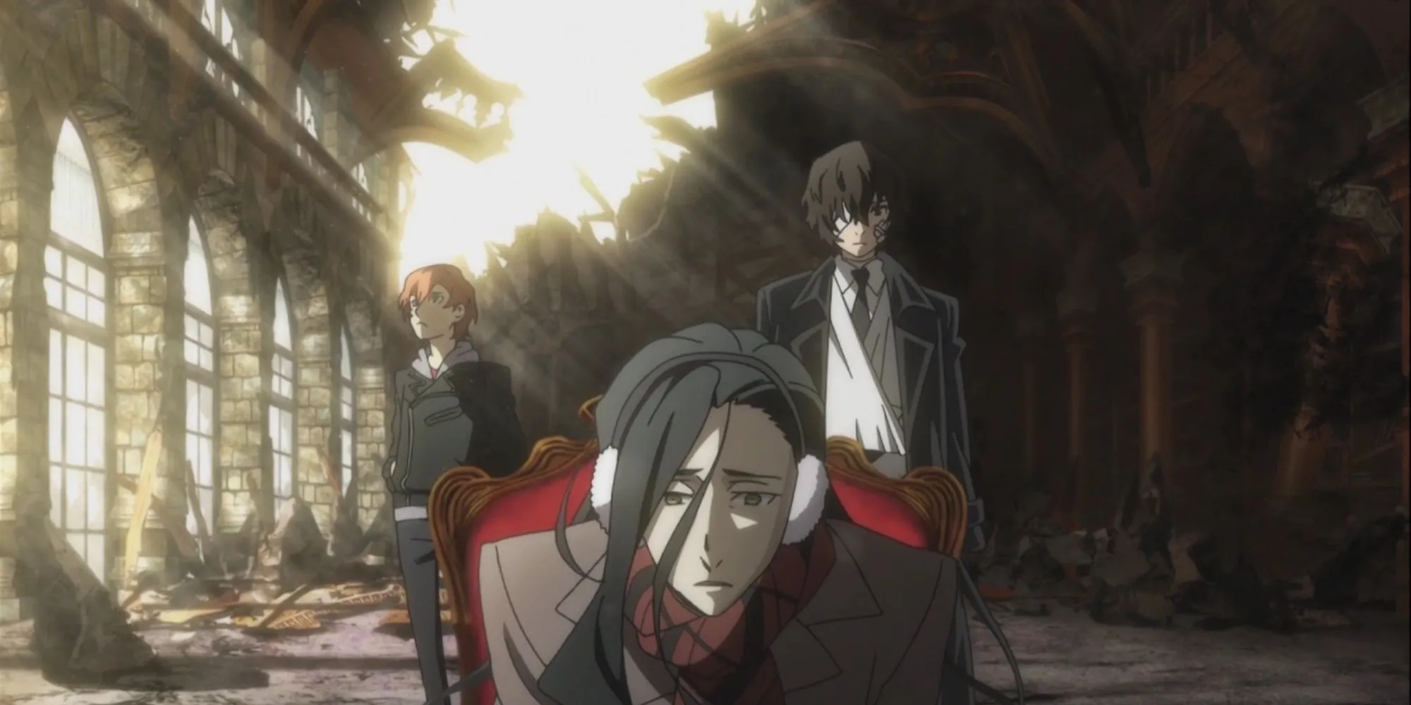 Một phân cảnh chiến đấu siêu nhiên trong anime Bungo Stray Dogs.