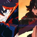 Ryuko Matoi trong Kill la Kill với chiếc áo khoác rách và nửa lưỡi kéo đỏ