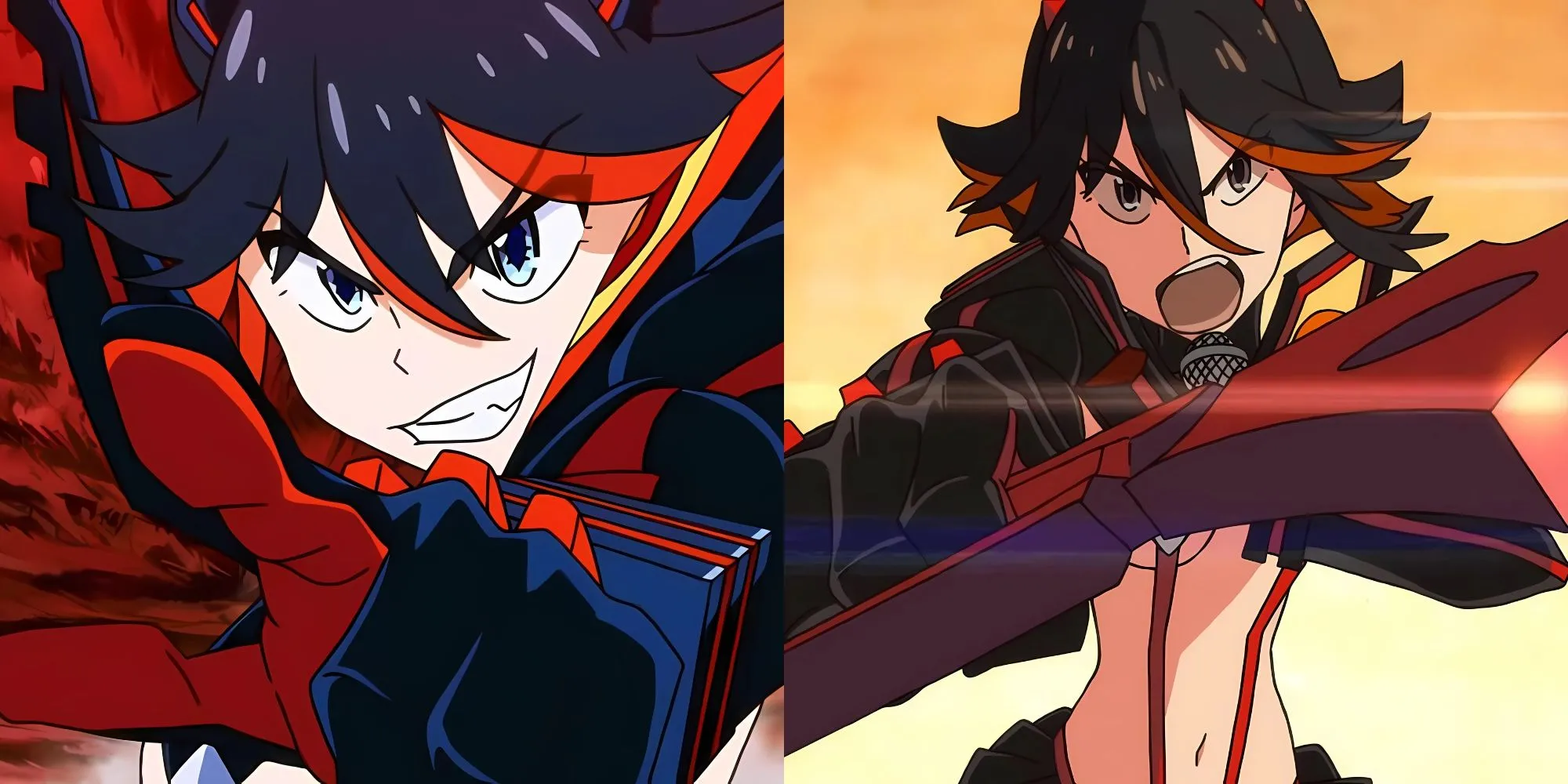 Ryuko Matoi trong Kill la Kill với chiếc áo khoác rách và nửa lưỡi kéo đỏ