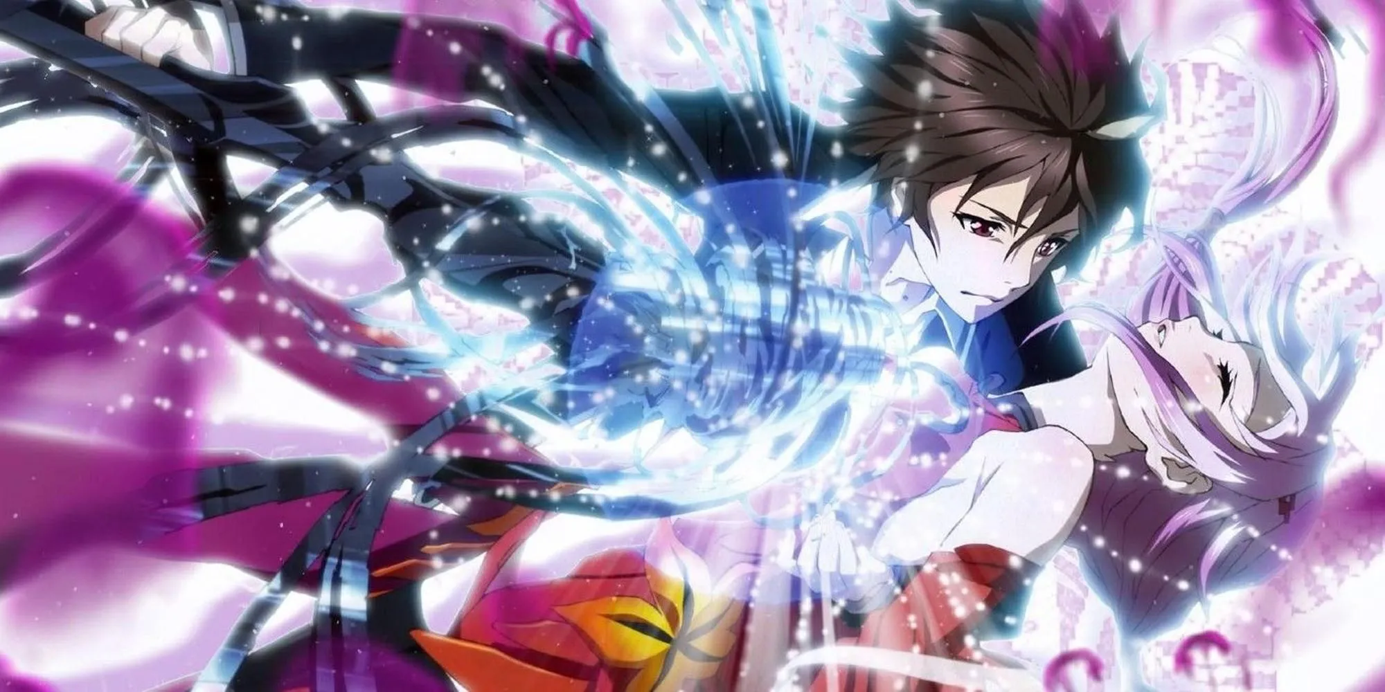Shu Ouma sử dụng Void Genome trong cảnh chiến đấu từ anime Guilty Crown