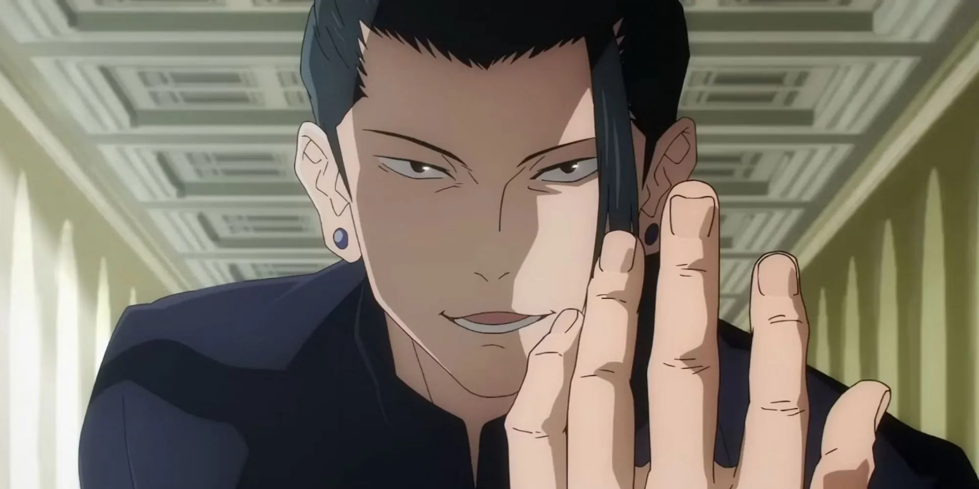 Suguru Geto trong trang phục chú thuật sư, nhìn về phía xa trong series Jujutsu Kaisen
