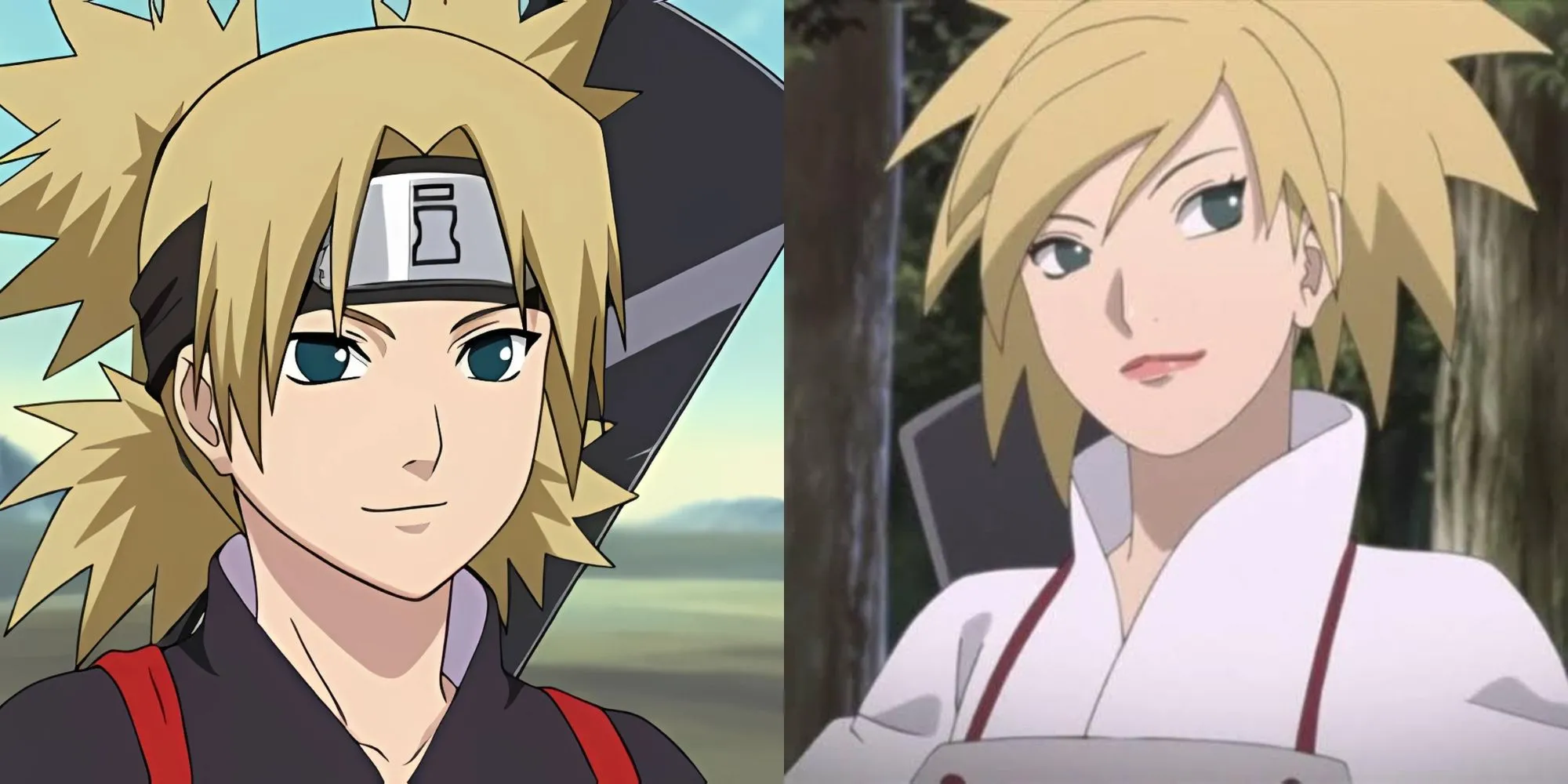 Temari trong Naruto với chiếc quạt gấp khổng lồ trên vai