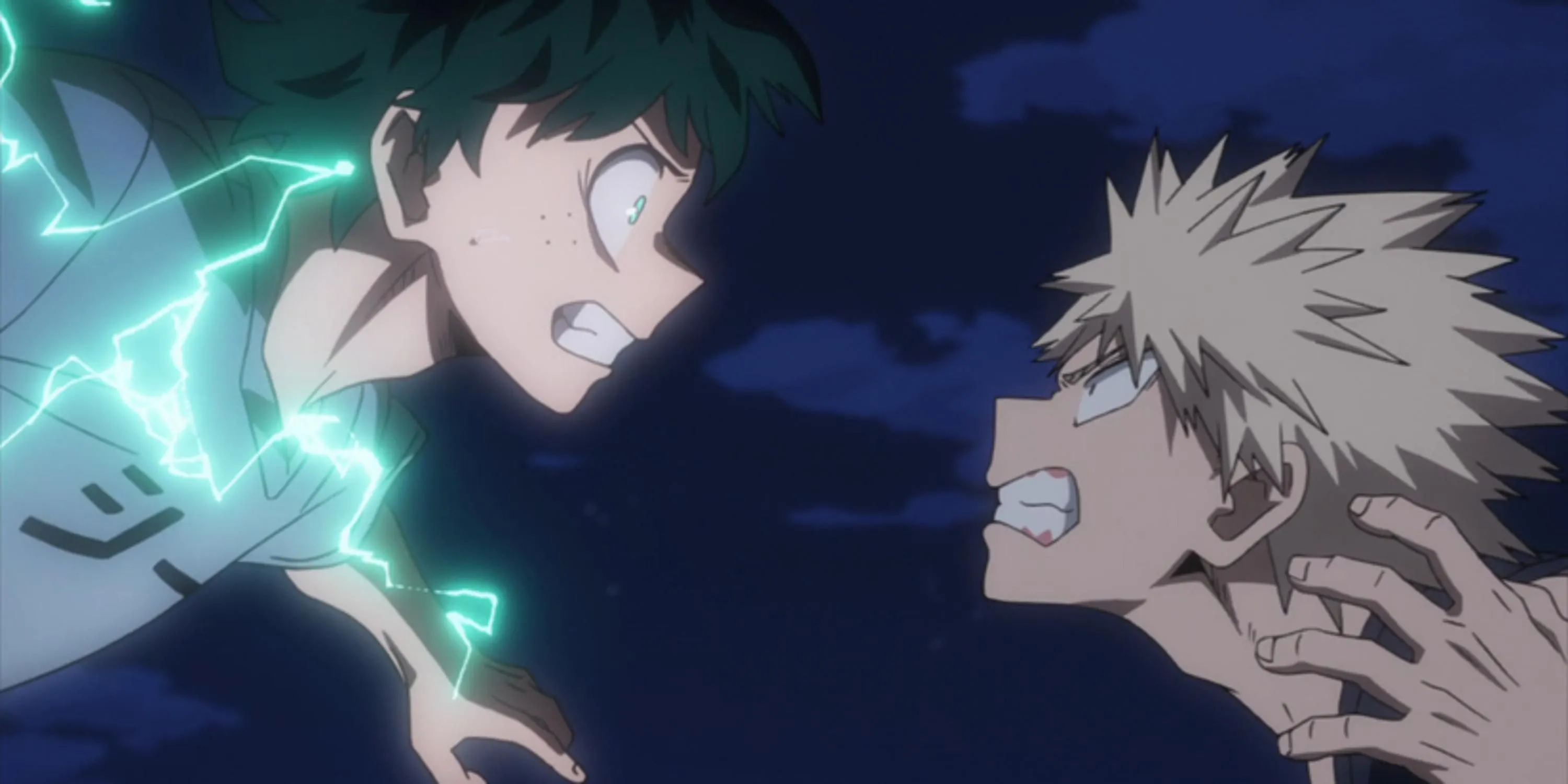 Trận đấu đầy cảm xúc giữa Deku (Midoriya) và Kacchan (Bakugo) vào ban đêm trong My Hero Academia