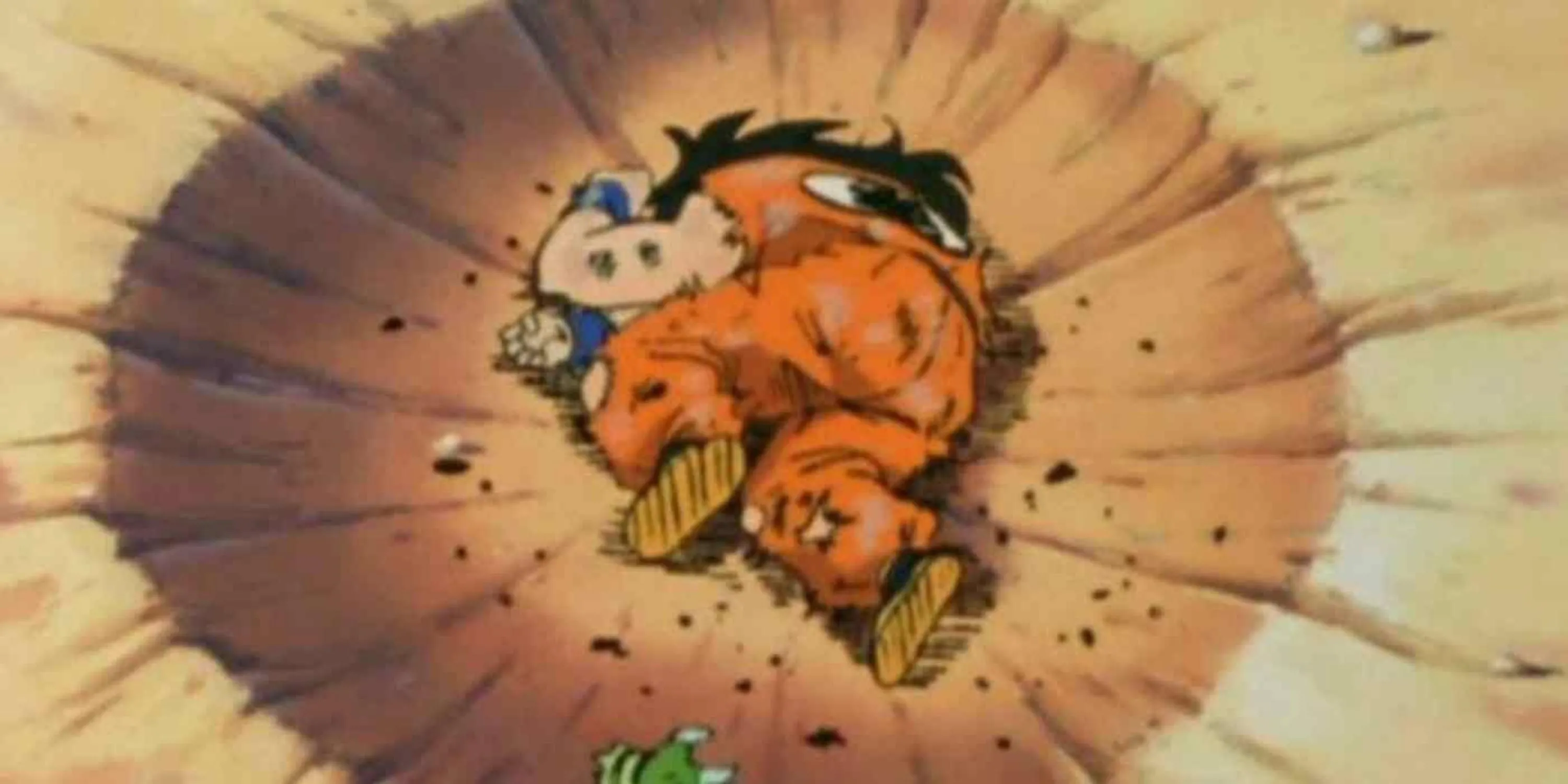 Tư thế 'chết' huyền thoại của Yamcha sau khi bị Saibaman đánh bại trong Dragon Ball Z