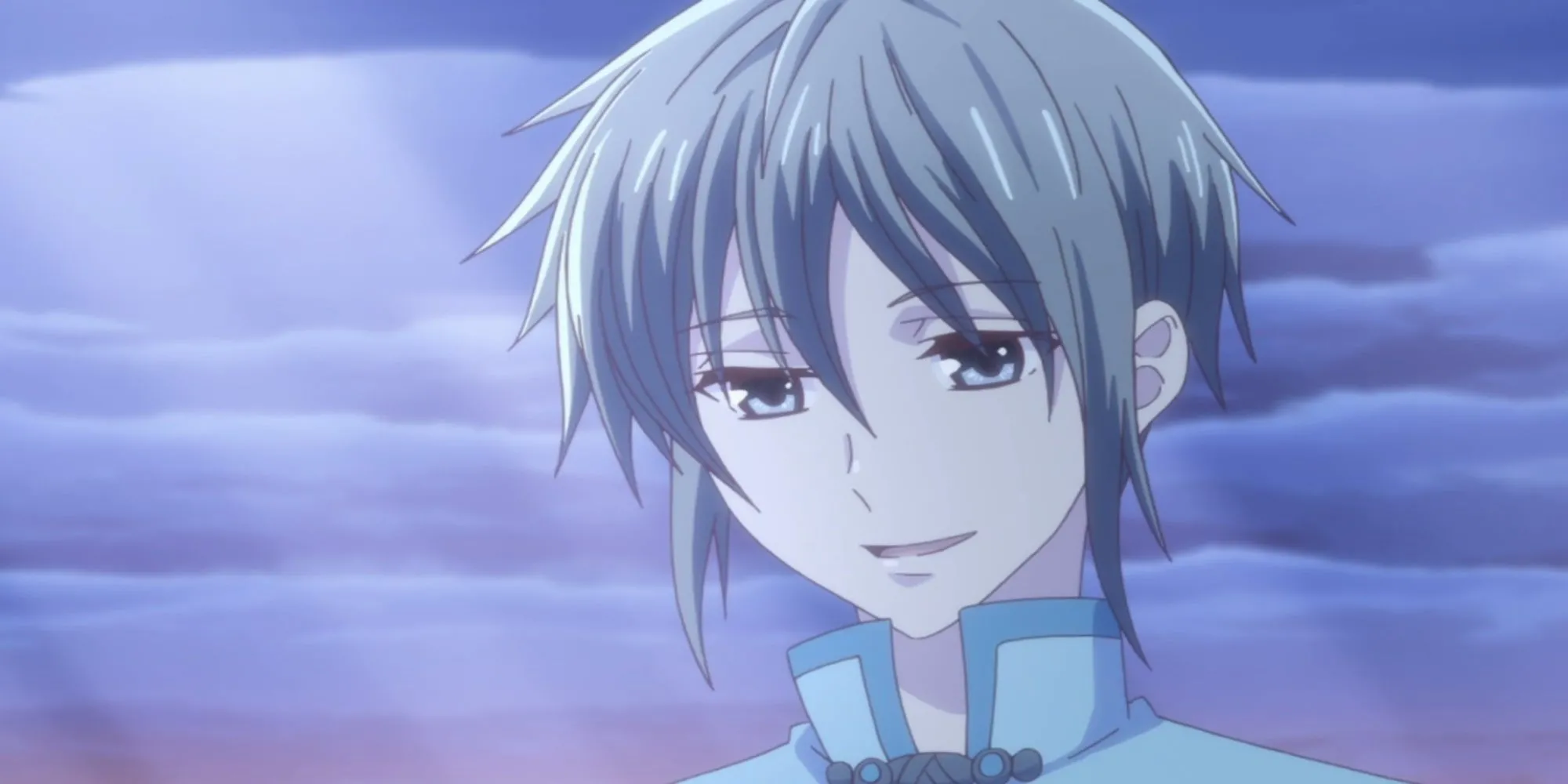 Yuki Sohma nhìn xuống và mỉm cười trong anime Fruits Basket