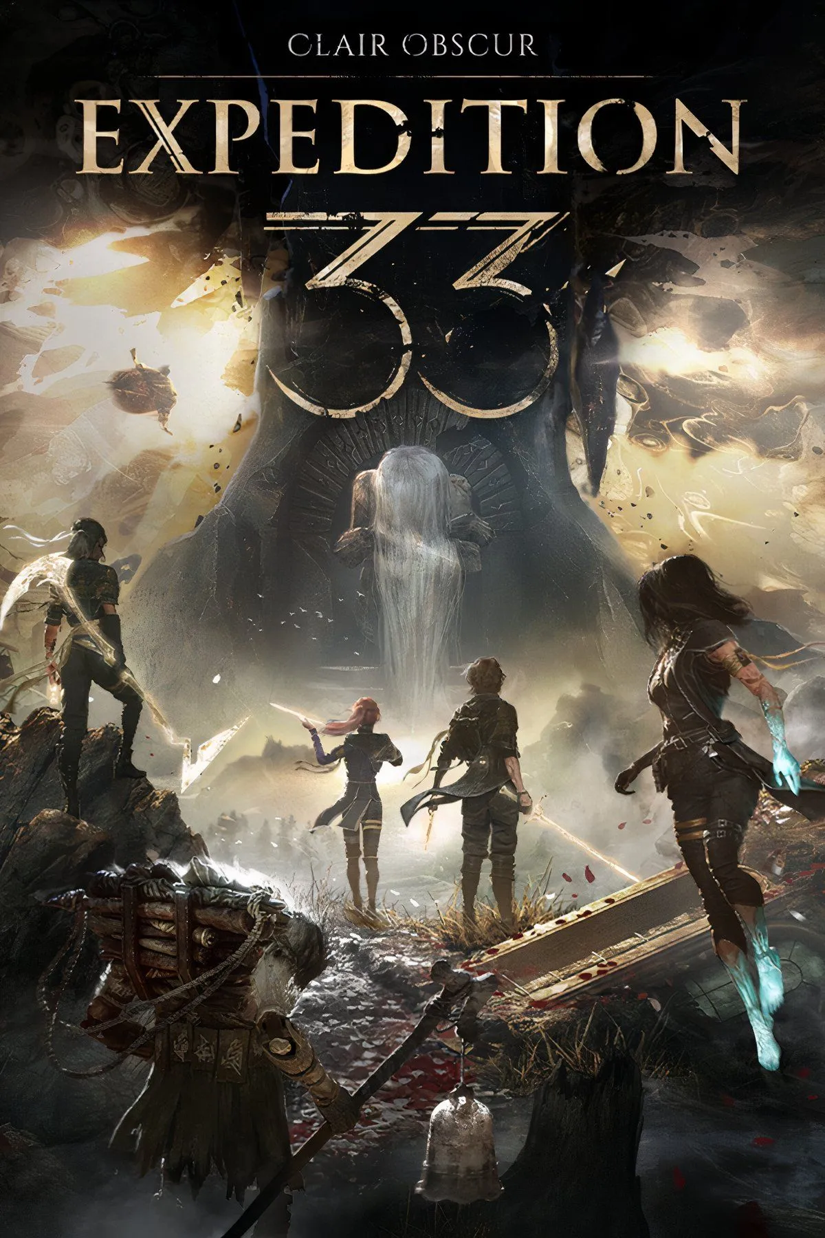 Ảnh bìa game Clair Obscur Expedition 33 với các nhân vật và phong cách nghệ thuật độc đáo.