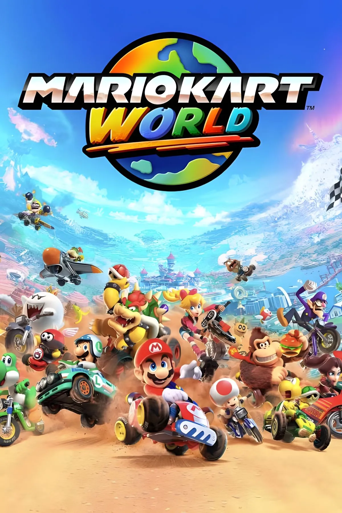 Bìa game Mario Kart World với các nhân vật quen thuộc