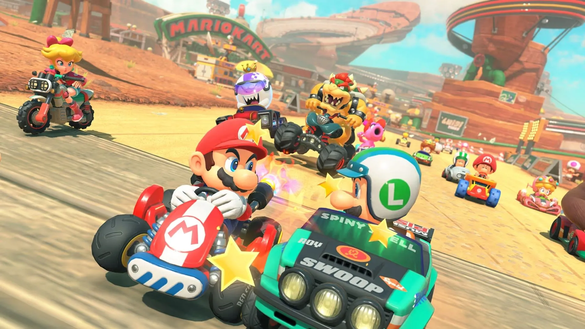 Donkey Kong, Yoshi và Toad tham gia đường đua trong Mario Kart World