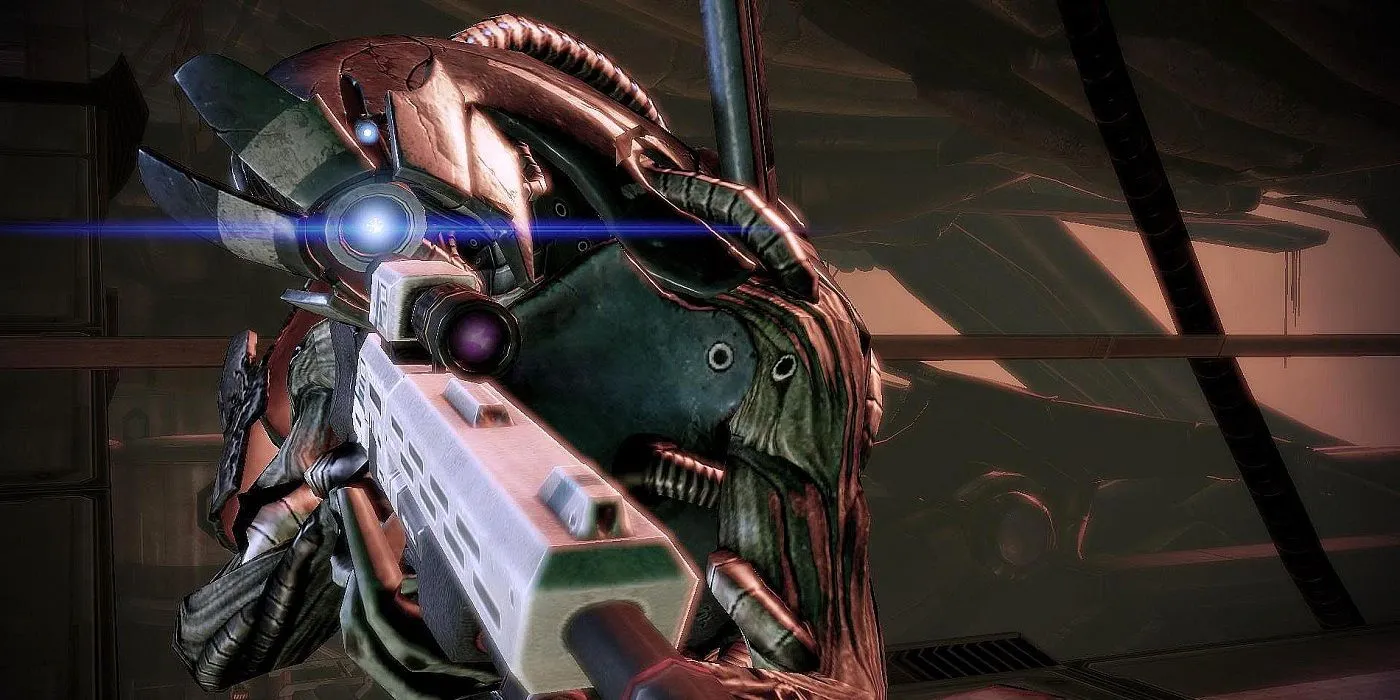 Ảnh chụp màn hình Mass Effect 2 Legendary Edition của Legion đang ngắm bắn.