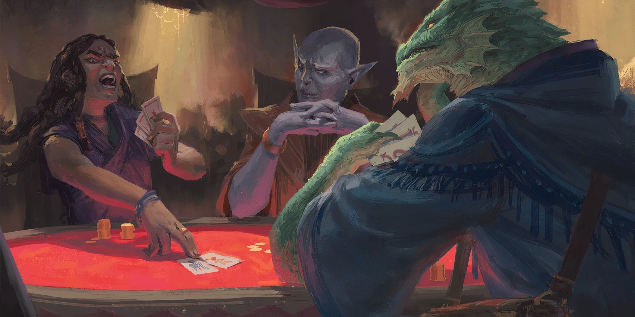 Ba người chơi đang chơi bài trong Dungeons &amp; Dragons, gợi ý về sự tương tác nhanh chóng và hiệu quả tại bàn chơi.