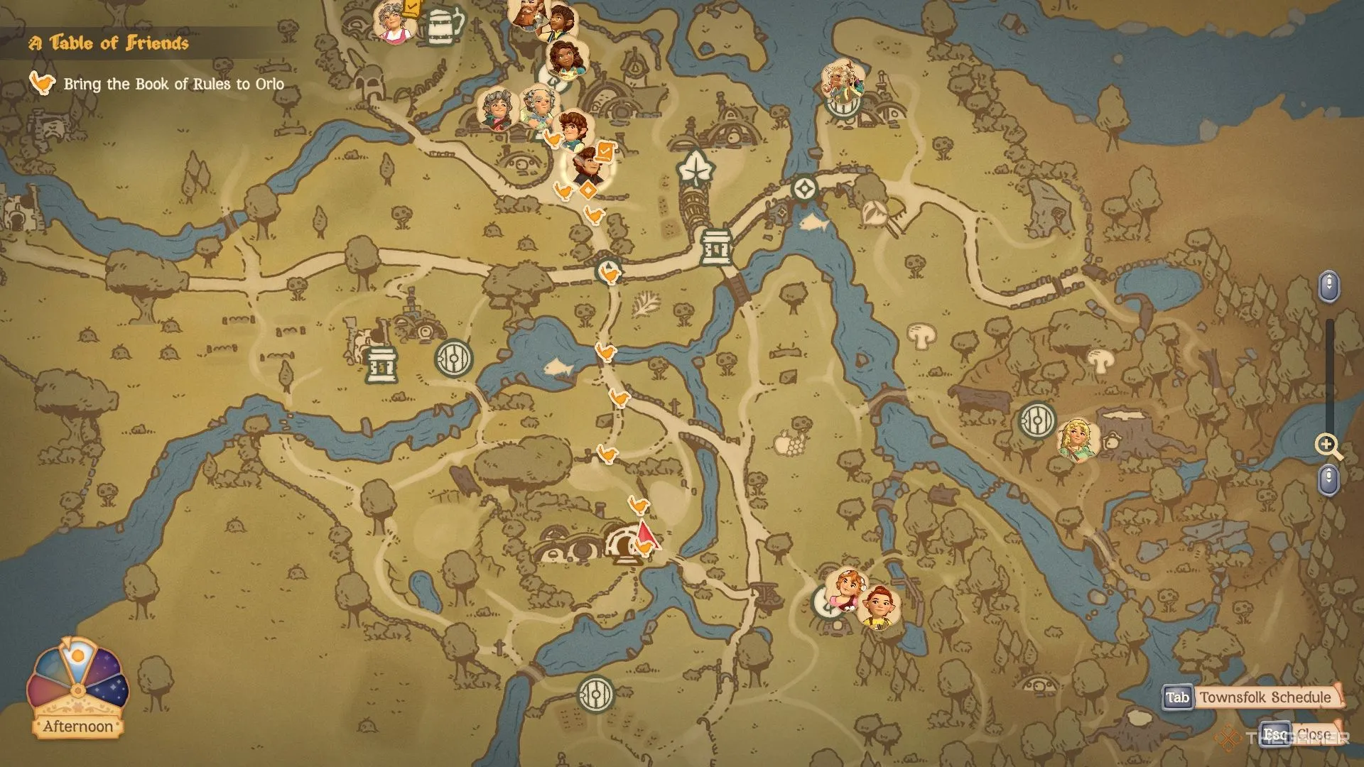 Bản đồ làng Bywater trong Tales Of The Shire hiển thị các địa điểm có thể câu cá.