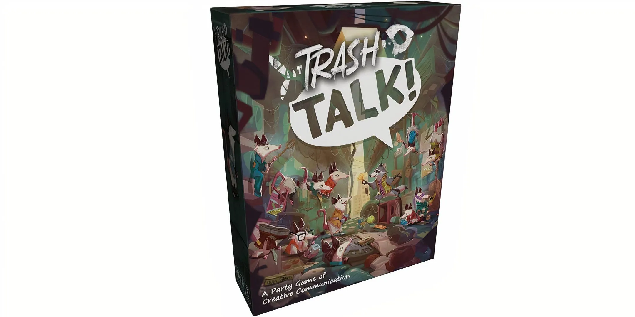 Bìa game Trash Talk với hình ảnh những chú gấu trúc Bắc Mỹ và chồn Opossum trong bãi phế liệu, thể hiện yếu tố hình ảnh và tranh luận.