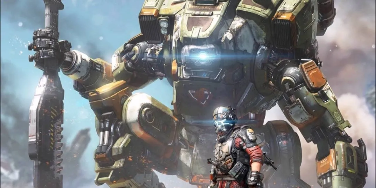 BT-7274 đứng sau phi công trong Titanfall 2.