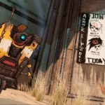Claptrap từ Borderlands 3 đứng trước cánh cổng bị khóa.