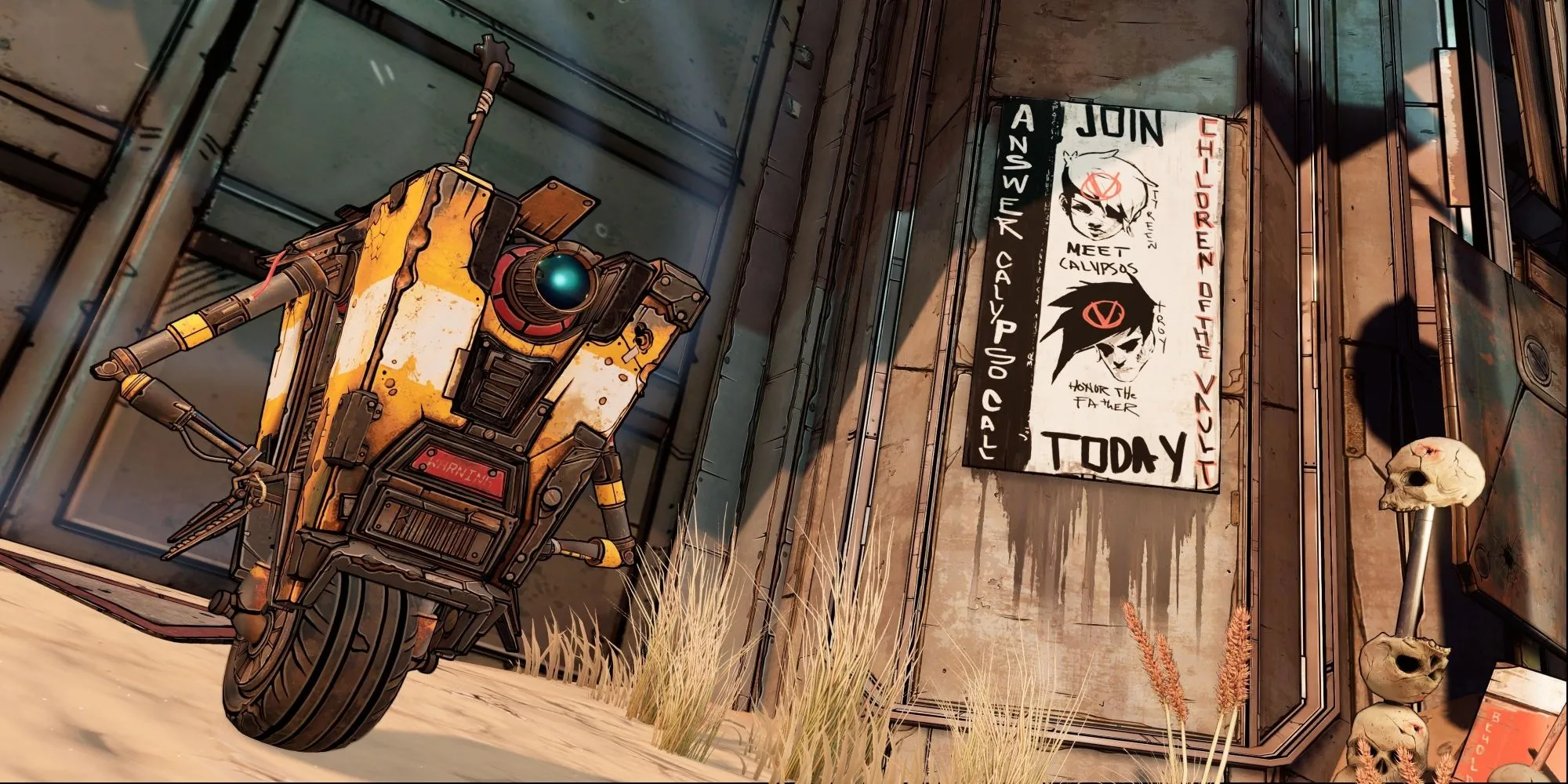 Claptrap từ Borderlands 3 đứng trước cánh cổng bị khóa.