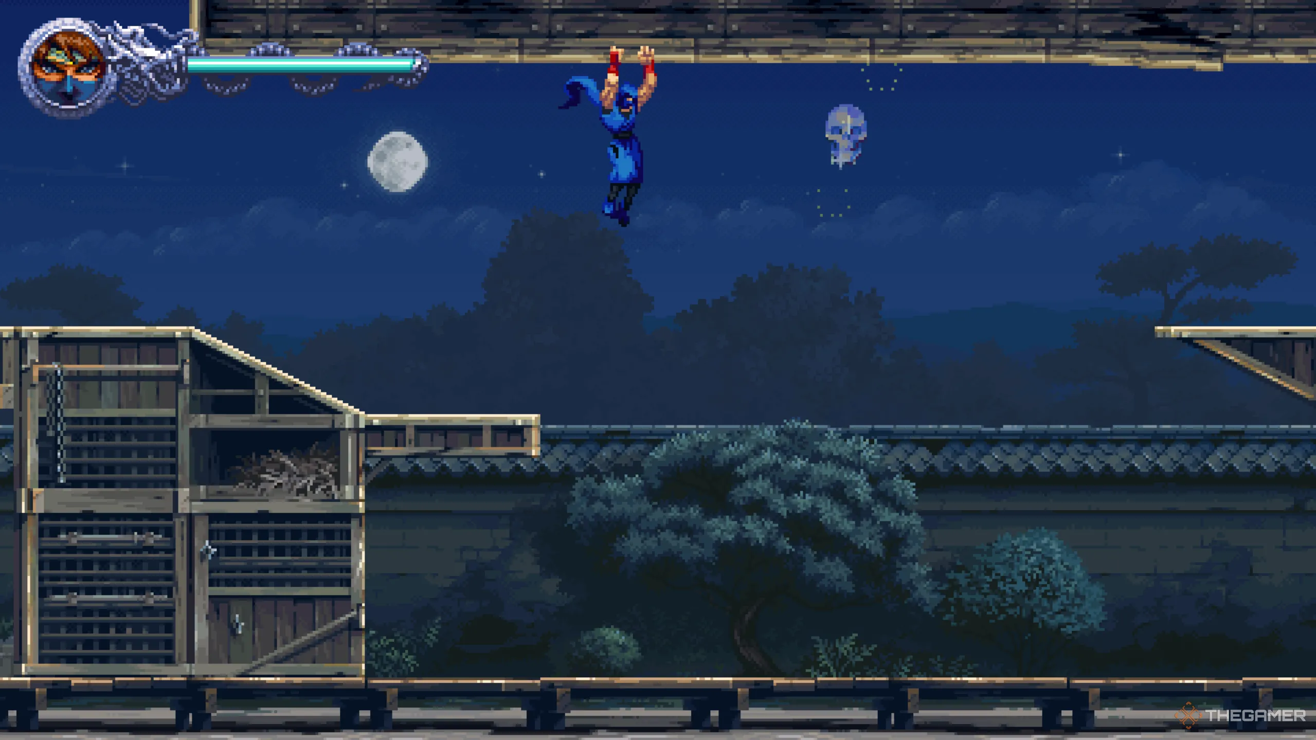 Crystal Skull duy nhất trong màn 1-1 Ryu’s Test của Ninja Gaiden Ragebound, xuất hiện ngay sau khi học kỹ năng Guillotine Boost.