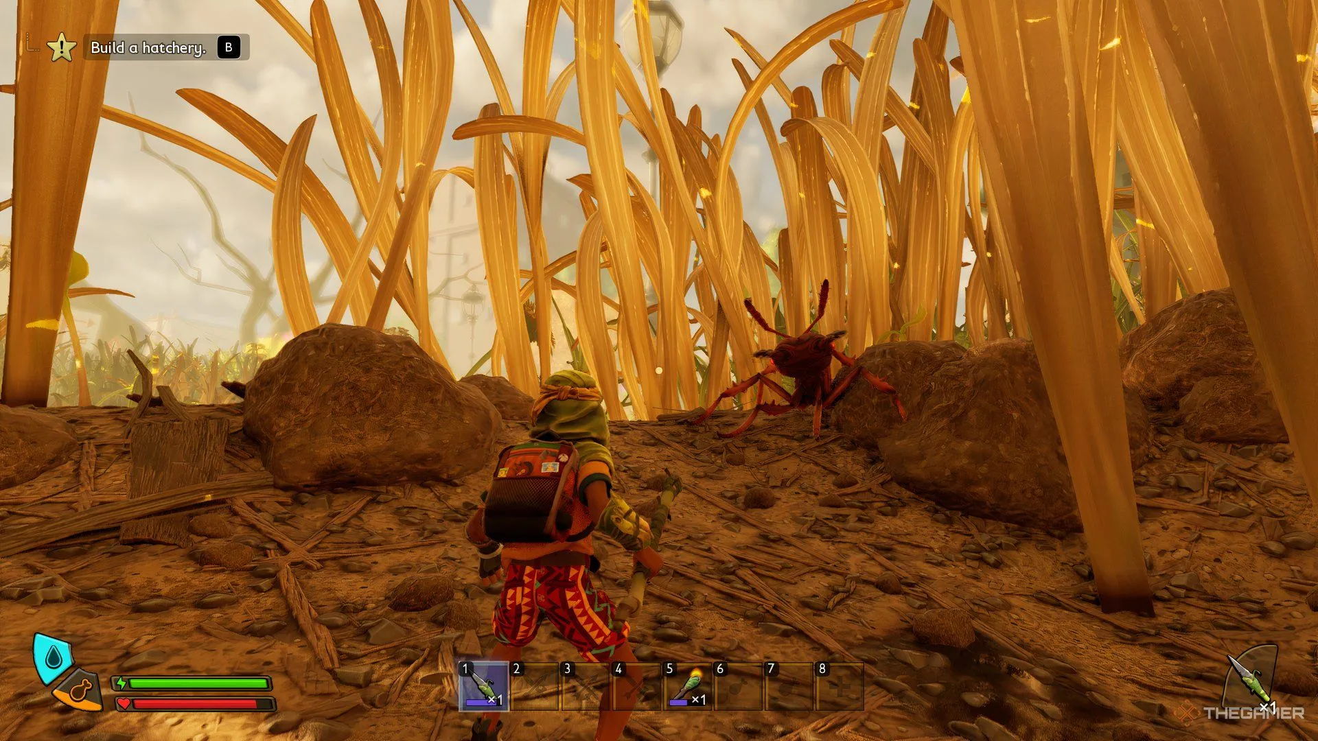 Game thủ chiến đấu với Kiến Lính Đỏ hung hãn để thu thập Tuyến Axit trong Grounded 2
