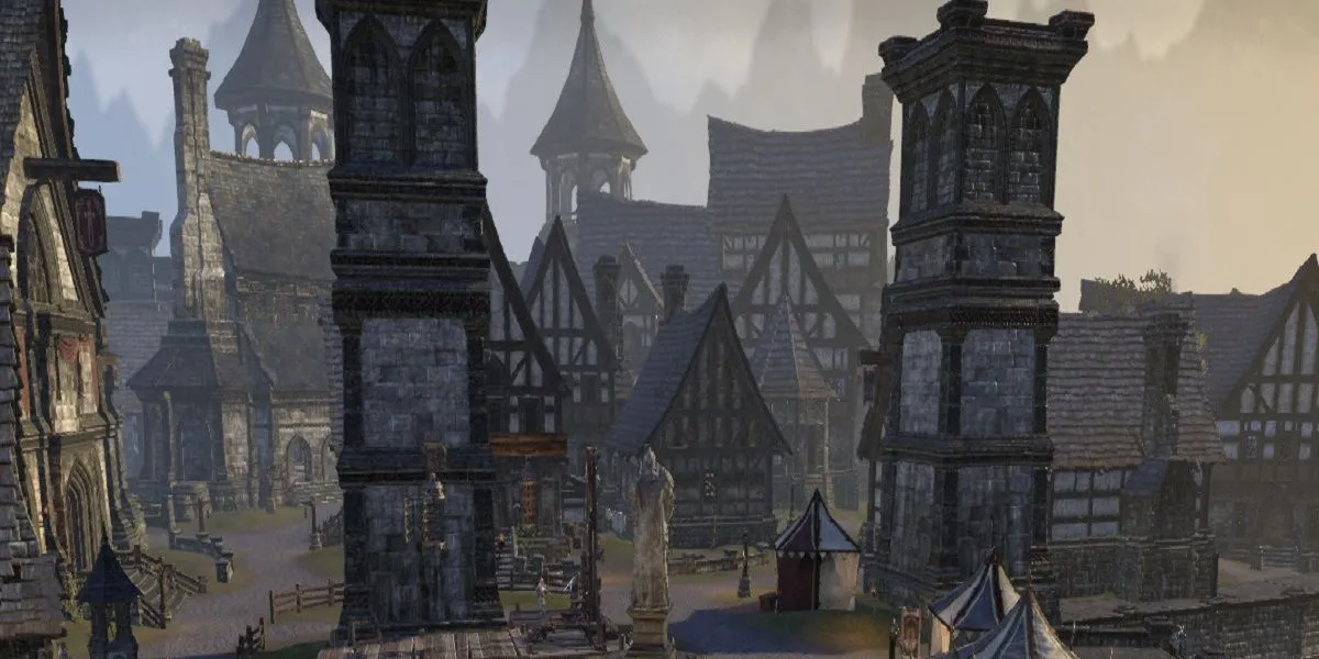 Game thủ khám phá Wayrest trong Daggerfall, thành phố hoàng gia đầy mưu mô.