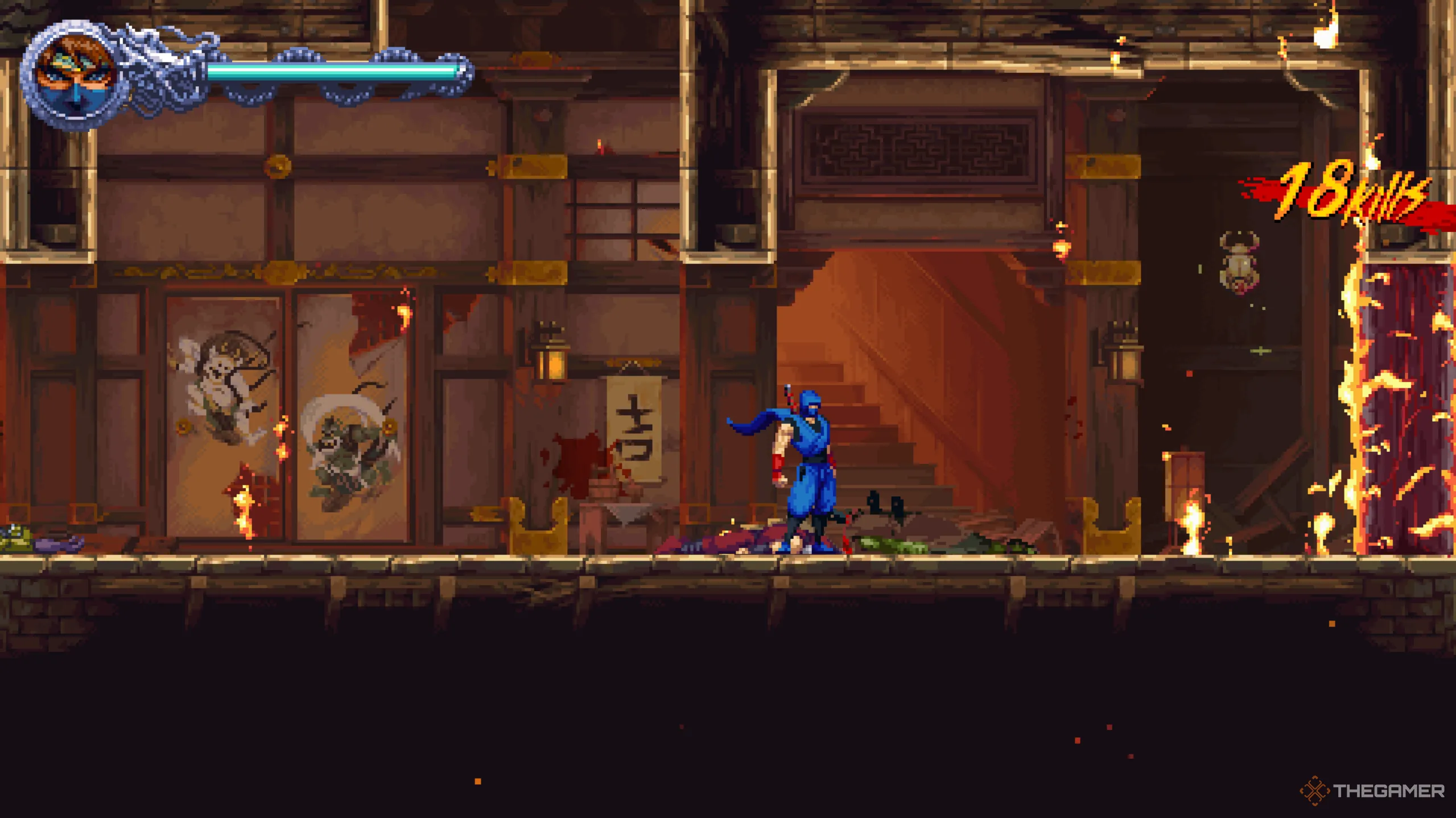 Golden Scarab đầu tiên trong màn 1-2 Seized by Dark Forces của Ninja Gaiden: Ragebound, nằm cạnh kẻ địch ném dao.