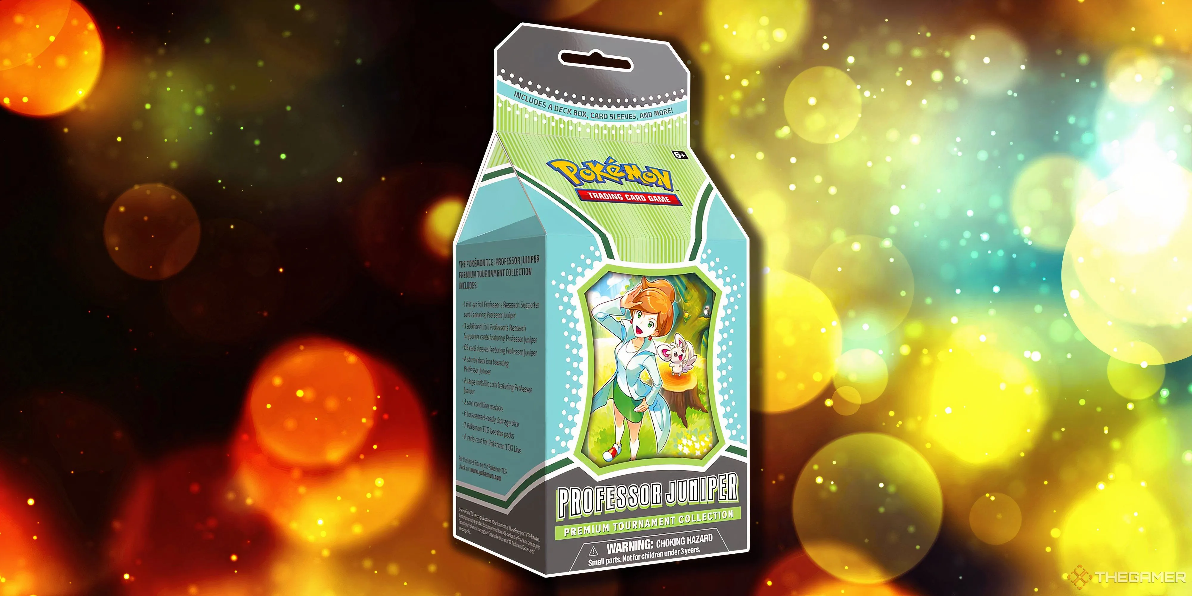 Hộp Premium Tournament Collection Pokemon TCG Giáo sư Juniper với các thẻ bài nghiên cứu