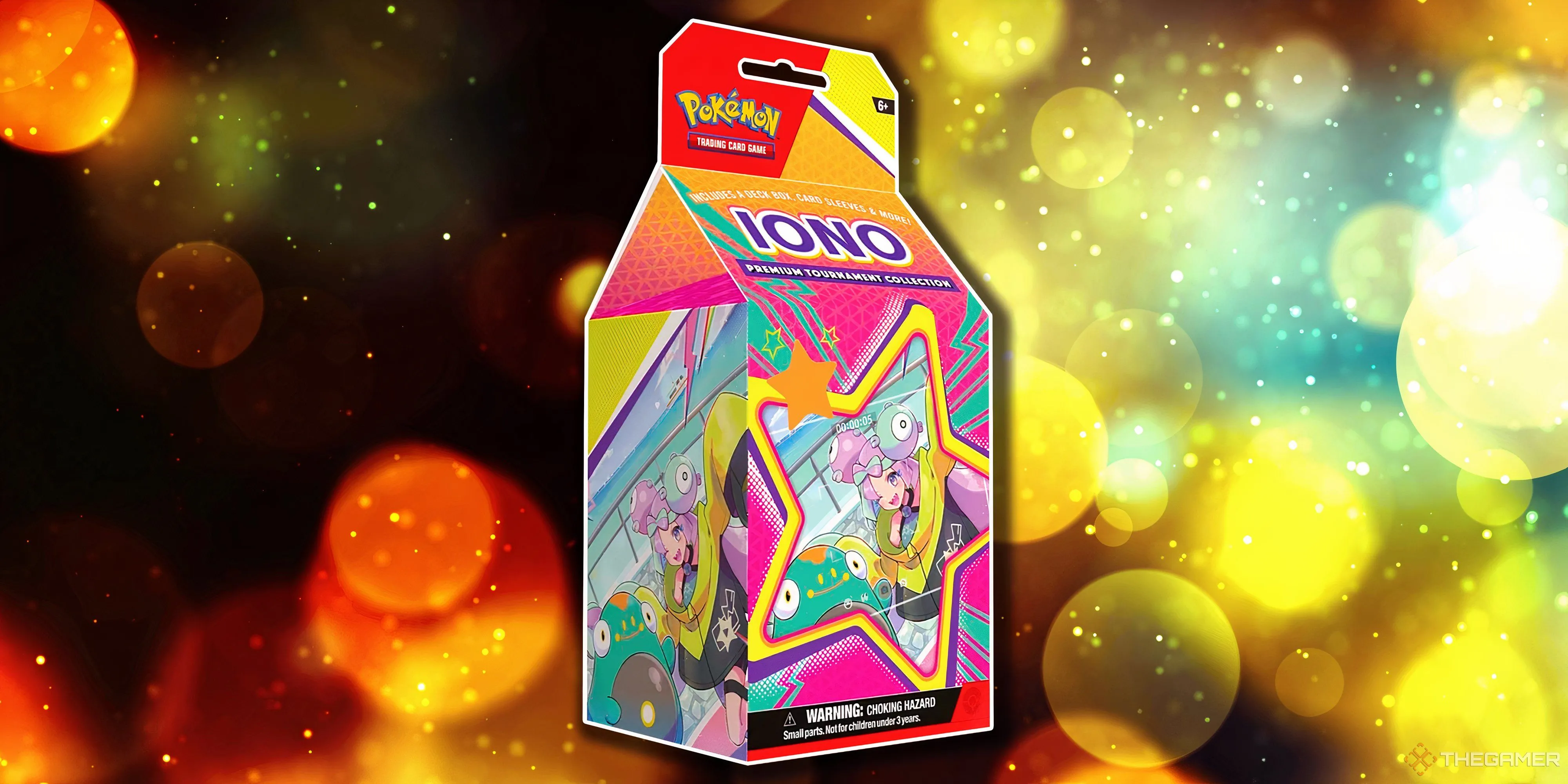 Hộp Premium Tournament Collection Pokemon TCG Iono, thể hiện phong cách năng động của Gym Leader