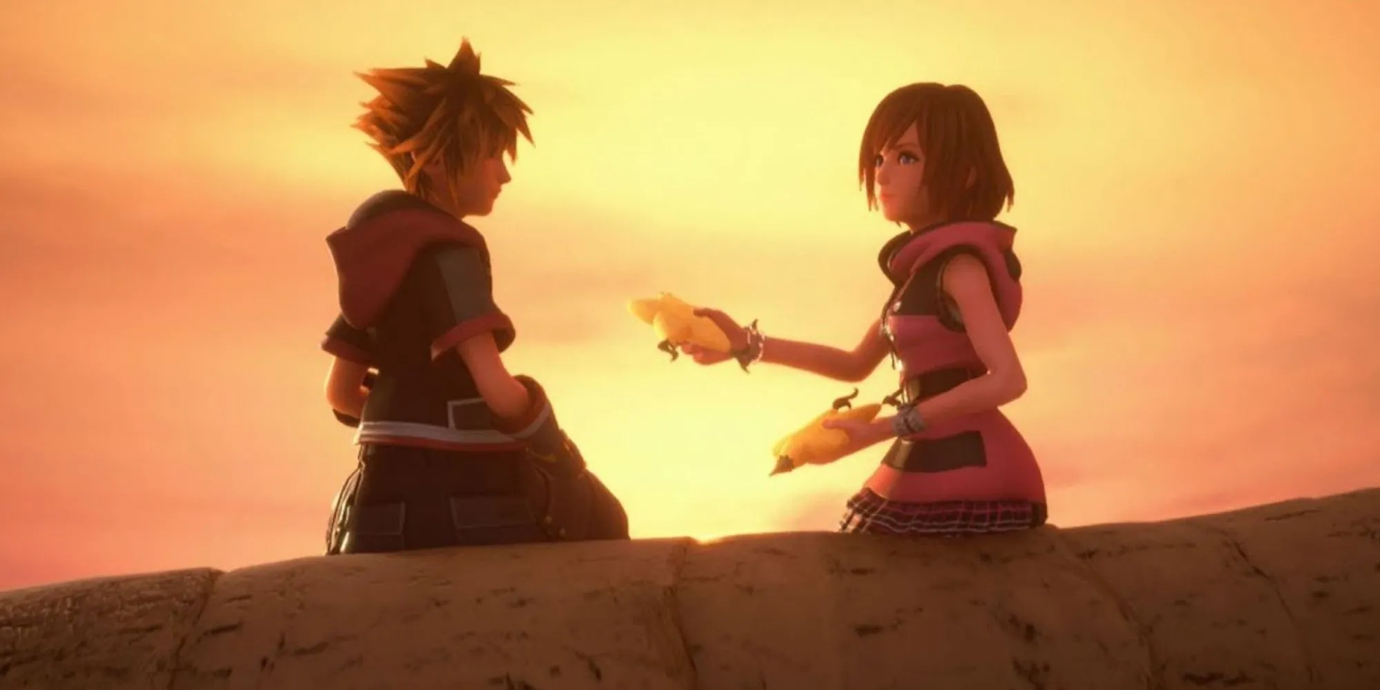 Kairi trao quả Paopu cho Sora trong Kingdom Hearts 3, biểu tượng của mối liên kết định mệnh