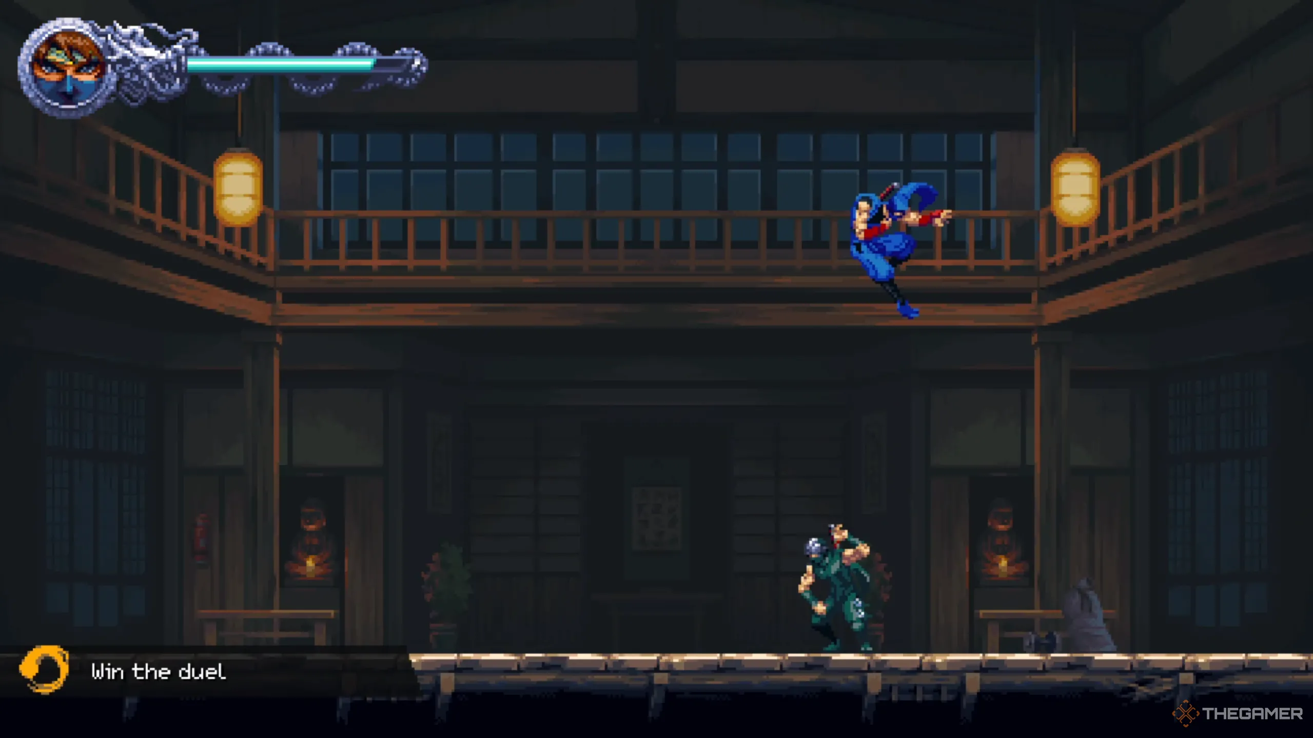 Kenji đứng sau khi đánh bại Ryu trong Ninja Gaiden Ragebound