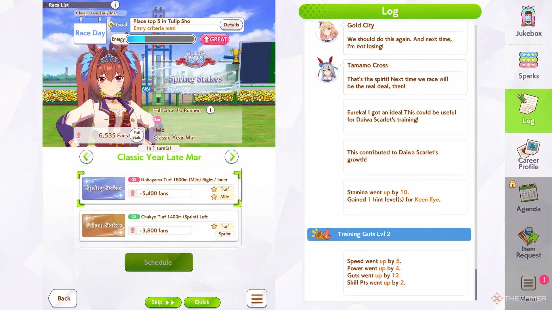 Màn hình kết quả sự kiện Spring Stakes trong game Umamusume: Pretty Derby