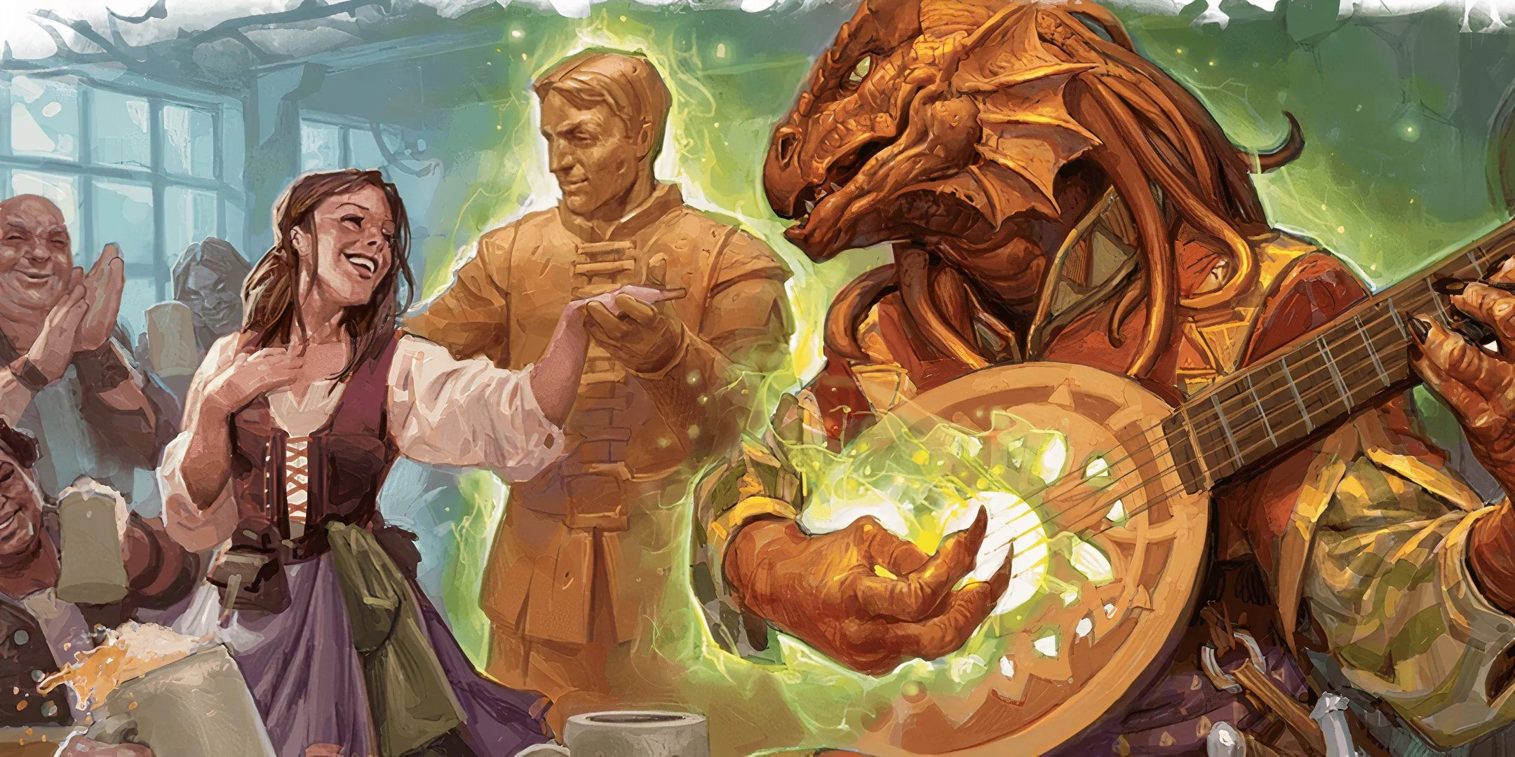 Một Dragonborn Bard mê hoặc một hình nhân trong thế giới D&amp;D