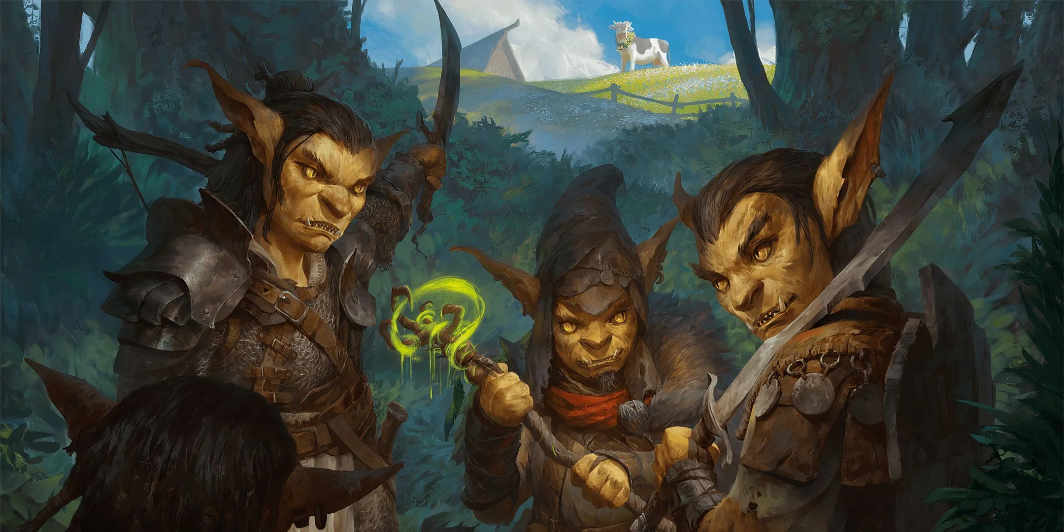 Một nhóm yêu tinh nấp trong bóng tối chuẩn bị phục kích trong Dungeons & Dragons