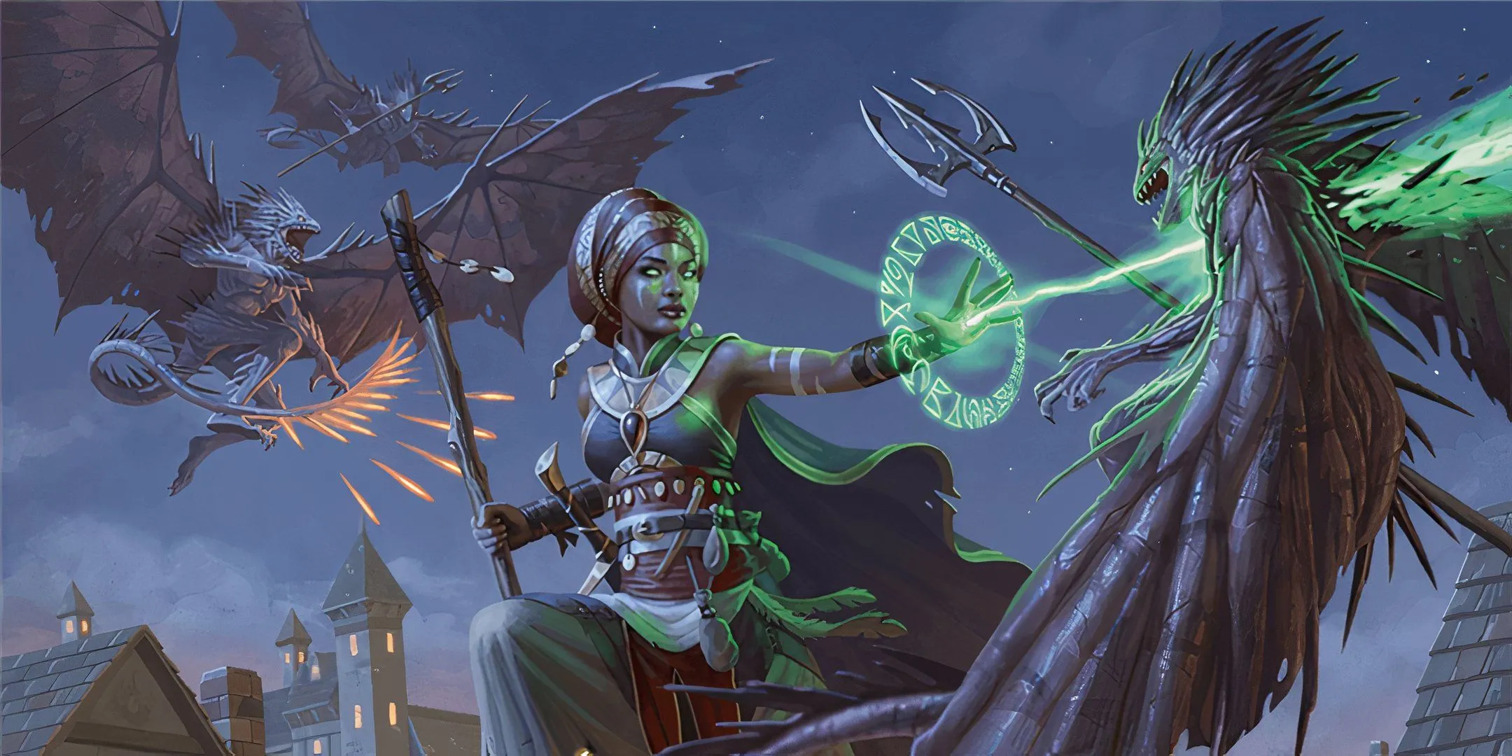 Một phù thủy tham gia cuộc truy đuổi trên mái nhà ở Waterdeep trong D&amp;D, thể hiện tầm quan trọng của việc chuẩn bị phép thuật chiến lược.