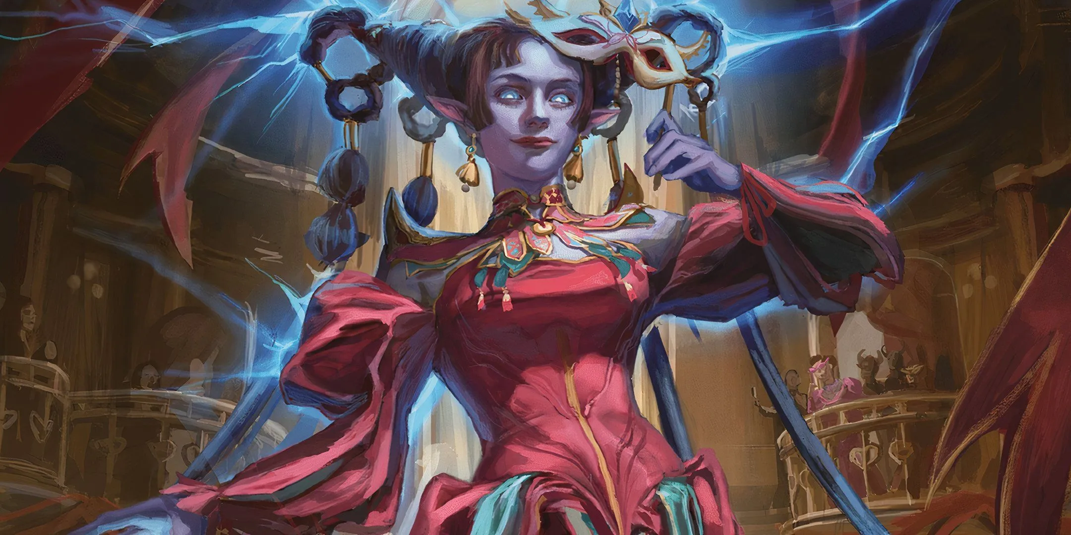 Một Tiefling Sorcerer với những tia lửa ma thuật màu xanh từ cơ thể trong Dungeons &amp; Dragons