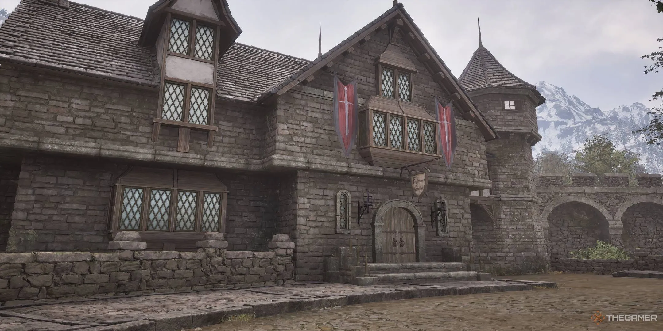 Quang cảnh bên ngoài trụ sở Hội Đấu Sĩ ở Chorrol trong The Elder Scrolls IV: Oblivion.