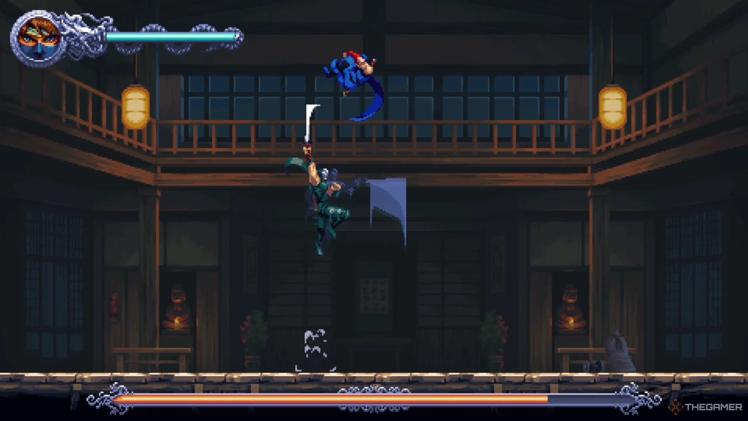 Ryu sử dụng đòn chém ngược với Kenji trong Ninja Gaiden Ragebound