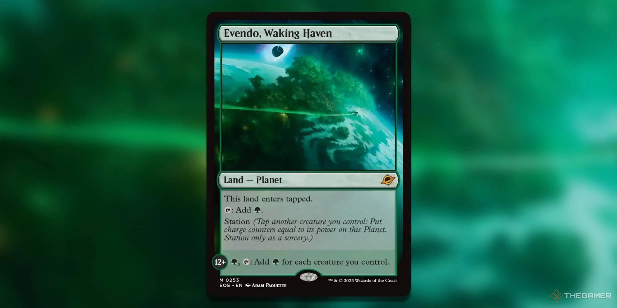 Thẻ vùng đất Evendo, Waking Haven trong Magic The Gathering, minh họa một địa điểm kỳ ảo.
