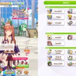 Umamusume: Pretty Derby giao diện dọc trên PC Steam với bảng thông báo và menu chi tiết