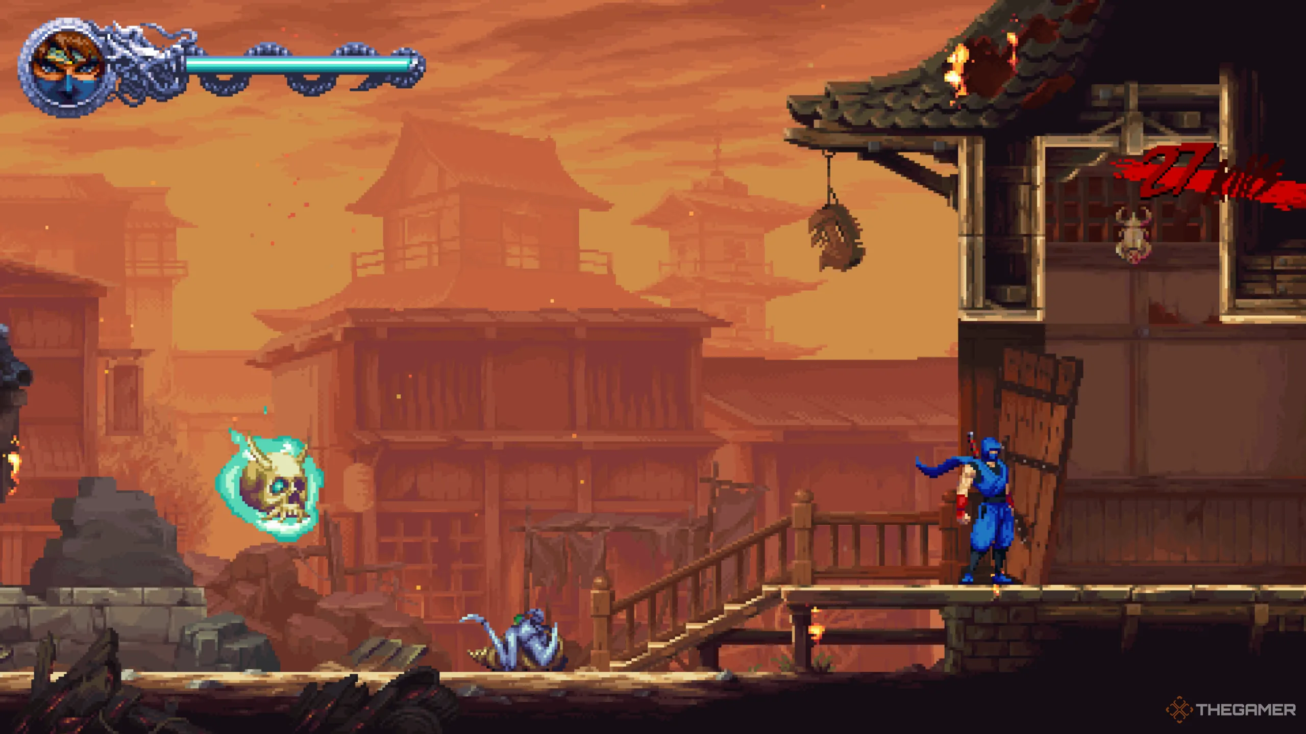 Vị trí Golden Scarab thứ hai trong màn chơi Seized by Dark Forces, phía trên ngôi nhà sau mưa sao băng trong Ninja Gaiden: Ragebound.